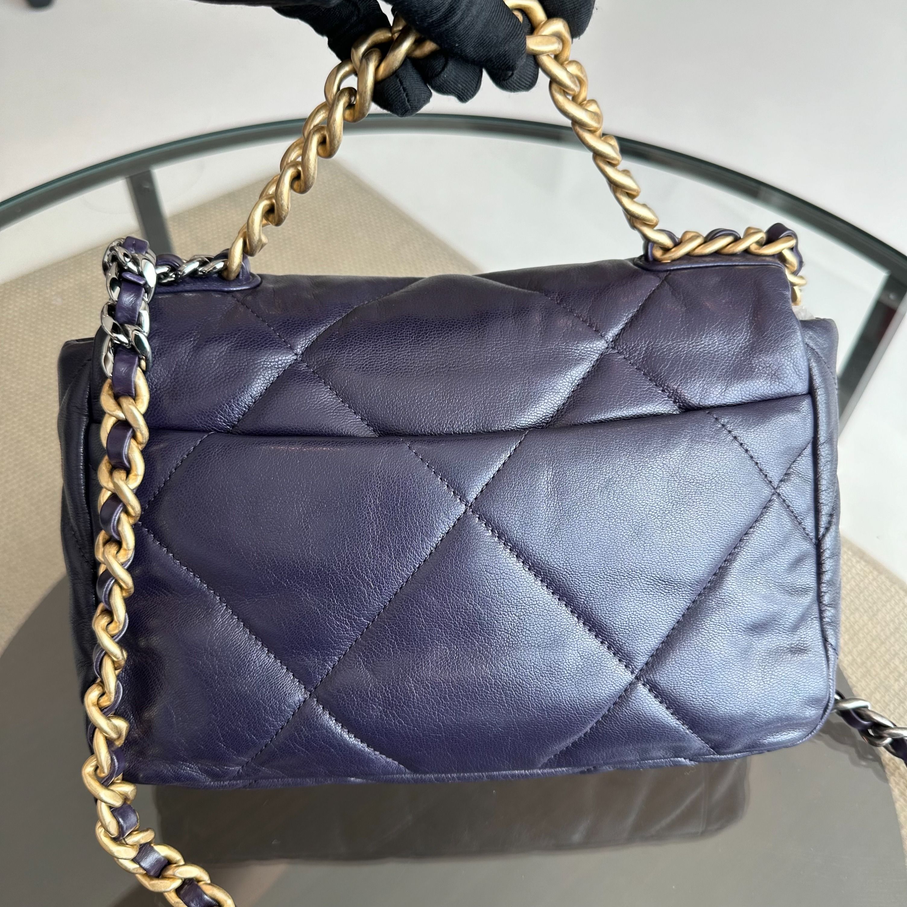 *Full Set, Receipt* Chanel C19 Small 19 Bag Goatskin Dark Purple 3-Tone 19Bag GHW No 30 - Luxury Evermore