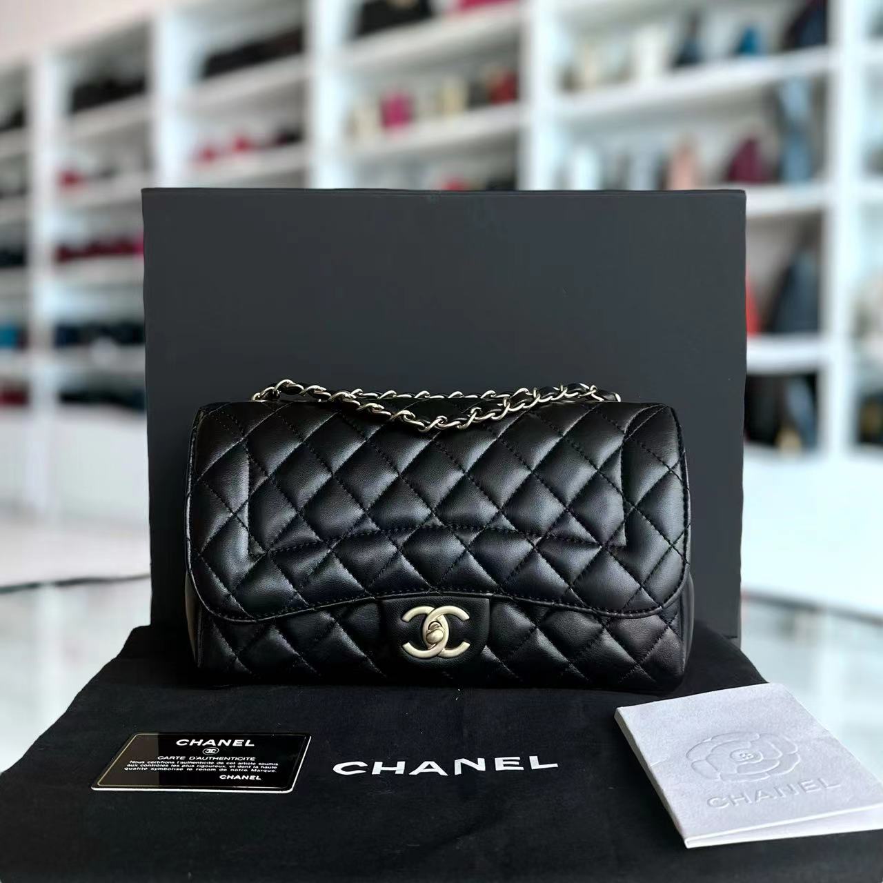 *Full Set Receipt* Chanel Mademoiselle Chic Seasonal Flap Medium 26CM Lambskin Black GHW No 21 - Luxury Evermore