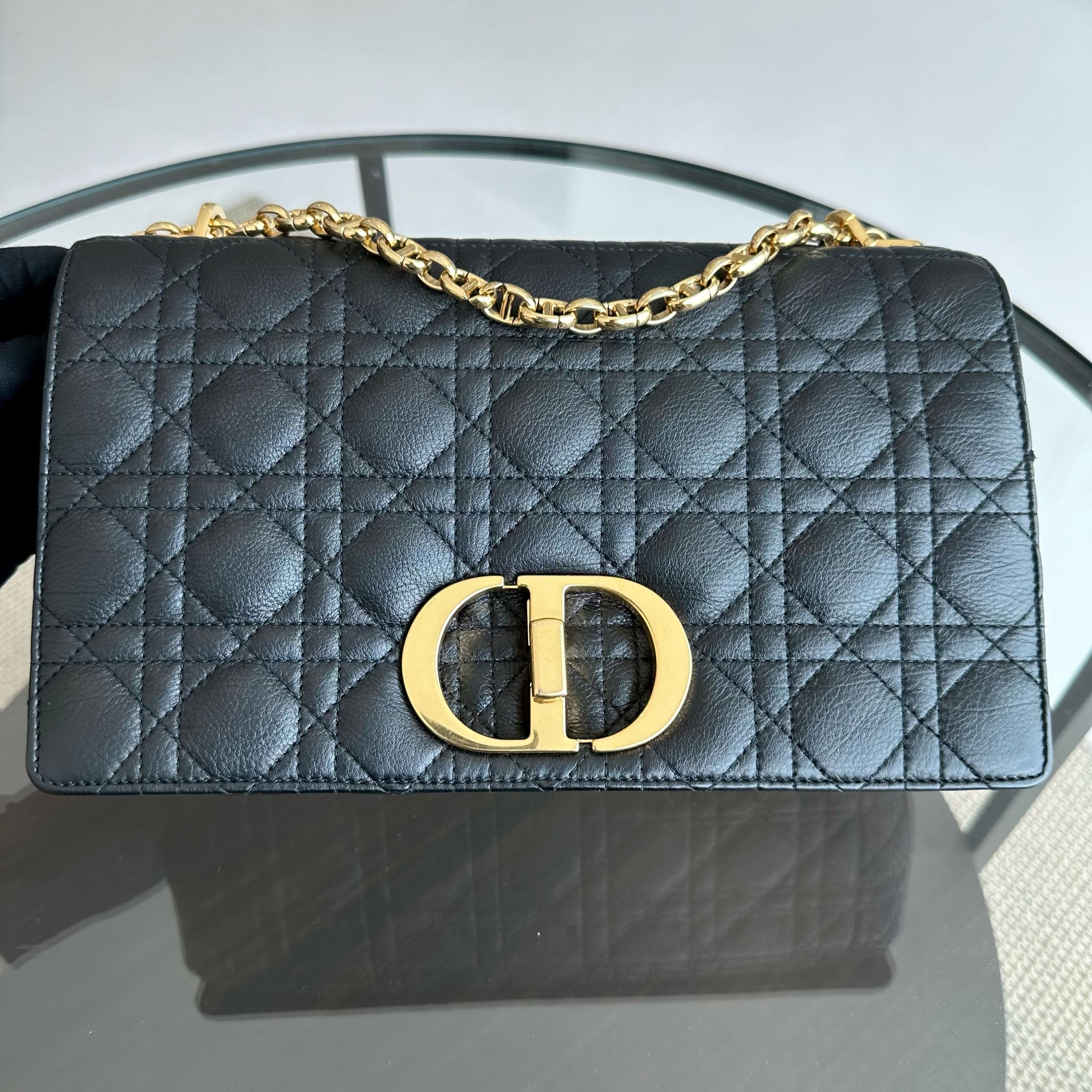 *Full Set, Receipt* Dior Caro Large Cannage Calfskin Black GHW - Luxury Evermore