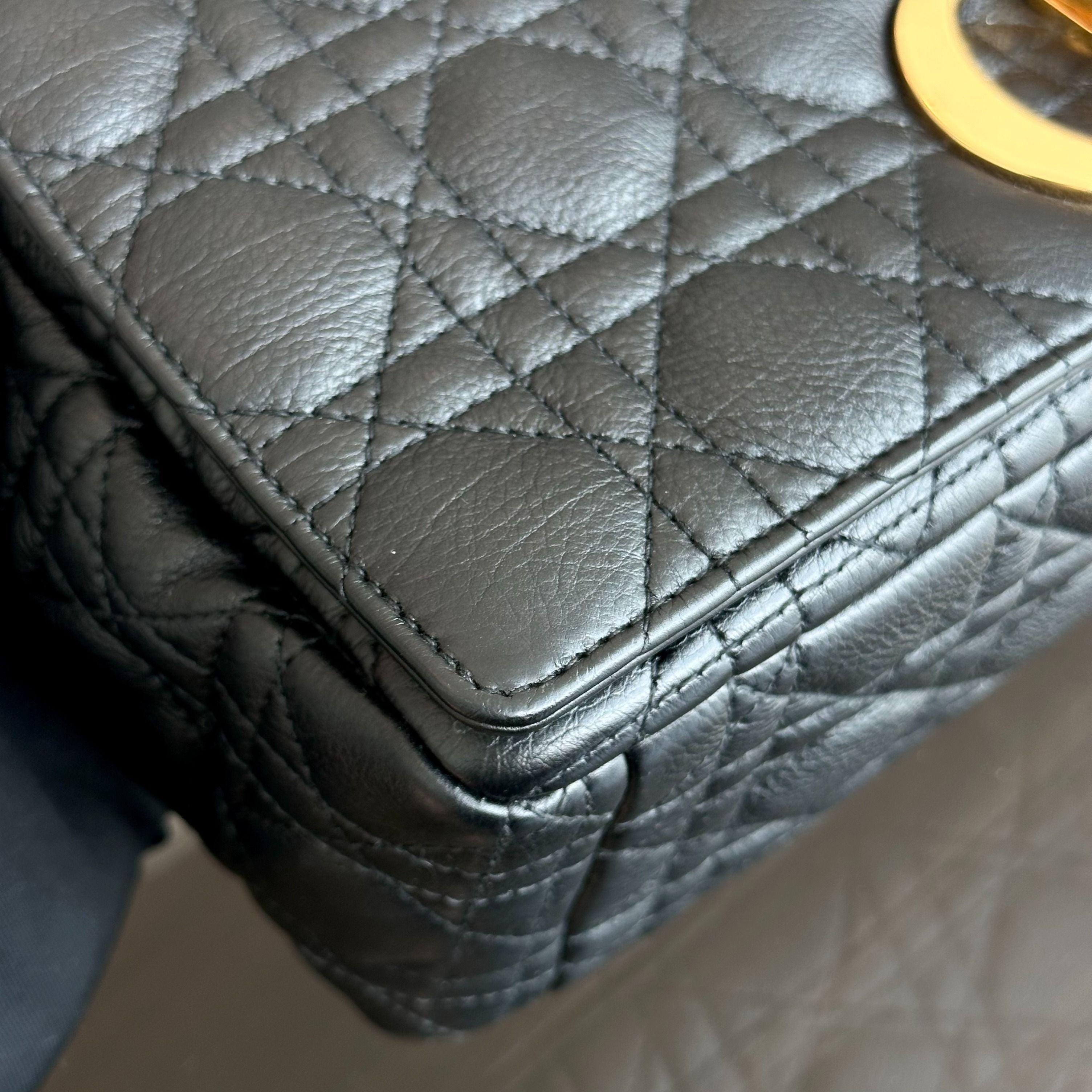 *Full Set, Receipt* Dior Caro Large Cannage Calfskin Black GHW - Luxury Evermore