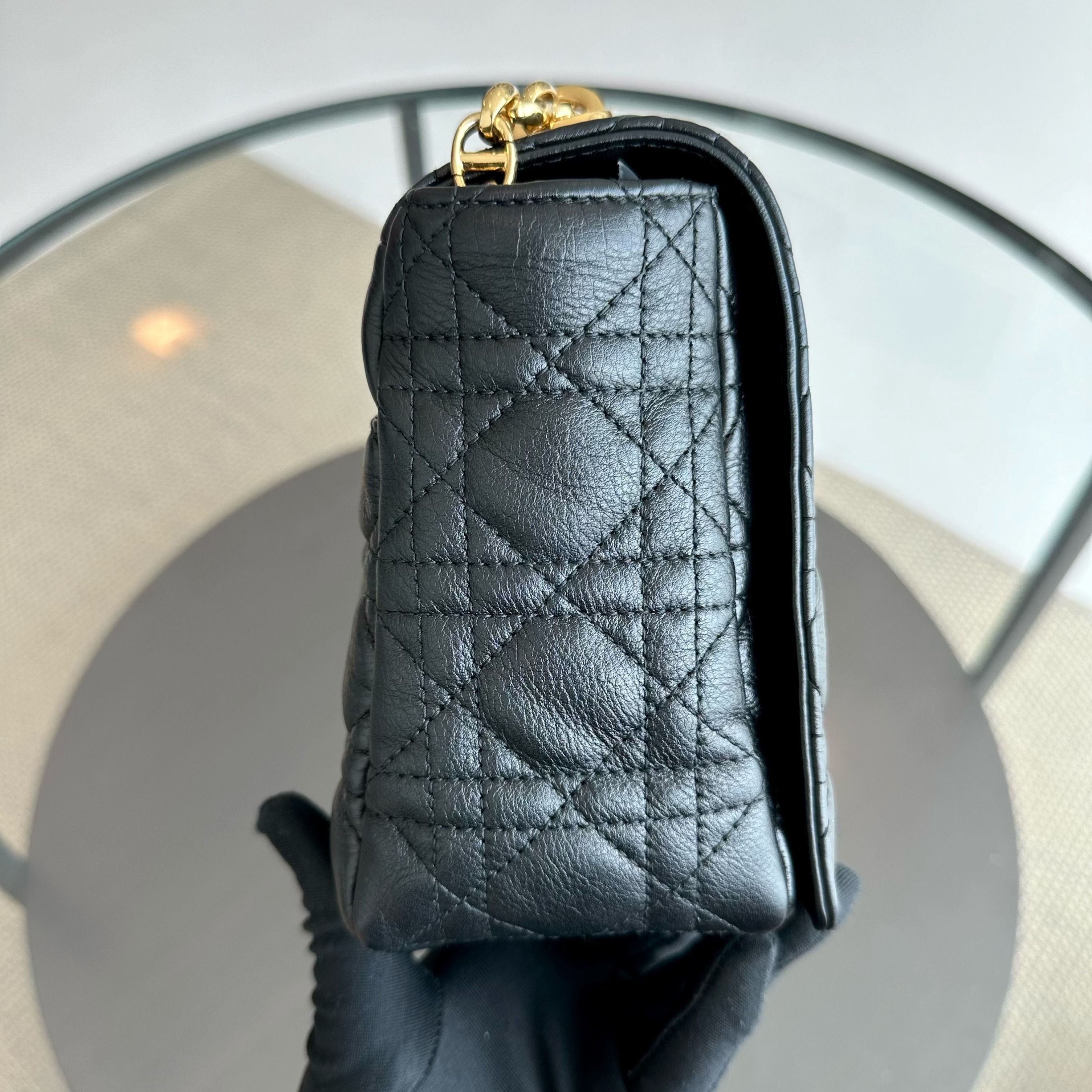*Full Set, Receipt* Dior Caro Large Cannage Calfskin Black GHW - Luxury Evermore