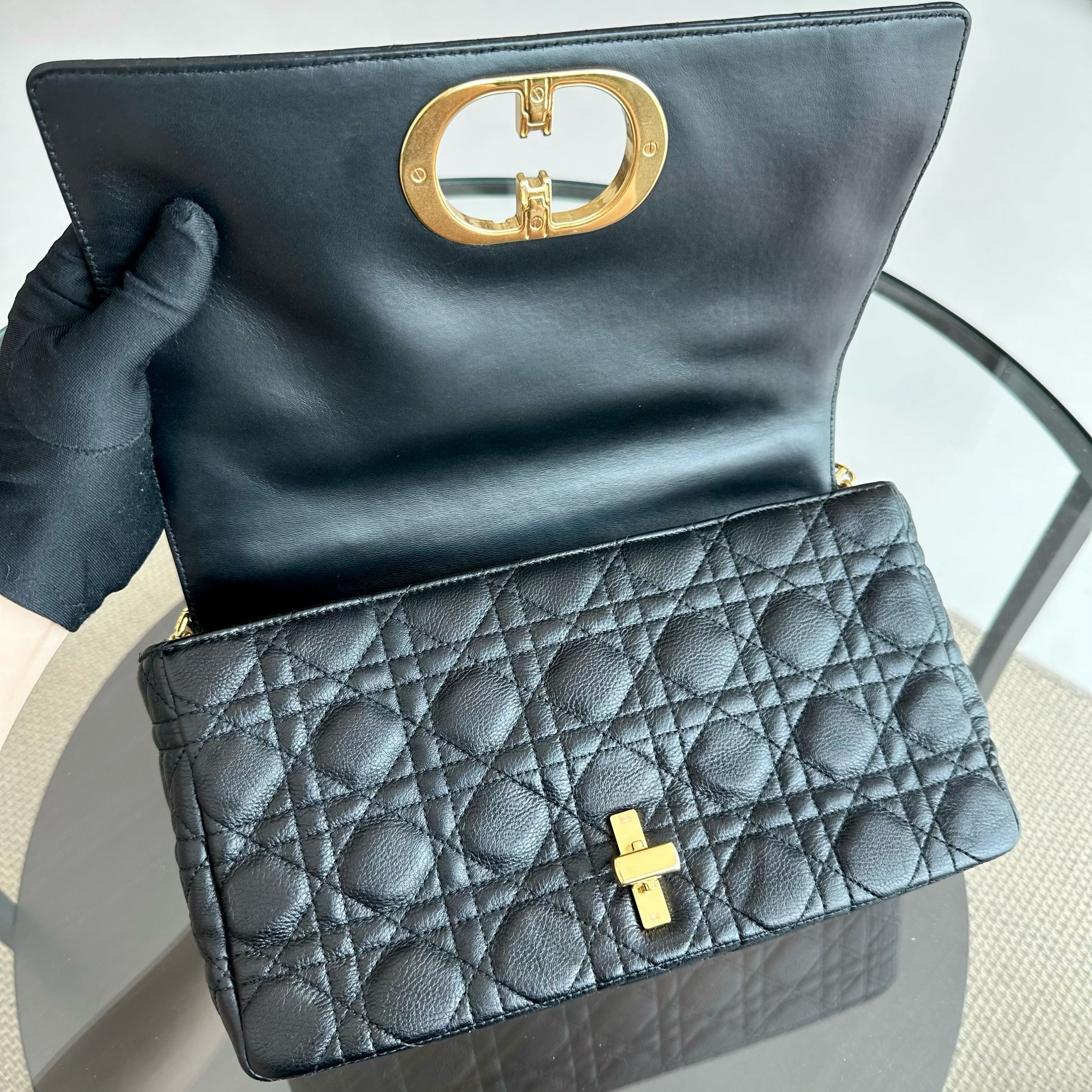*Full Set, Receipt* Dior Caro Large Cannage Calfskin Black GHW - Luxury Evermore