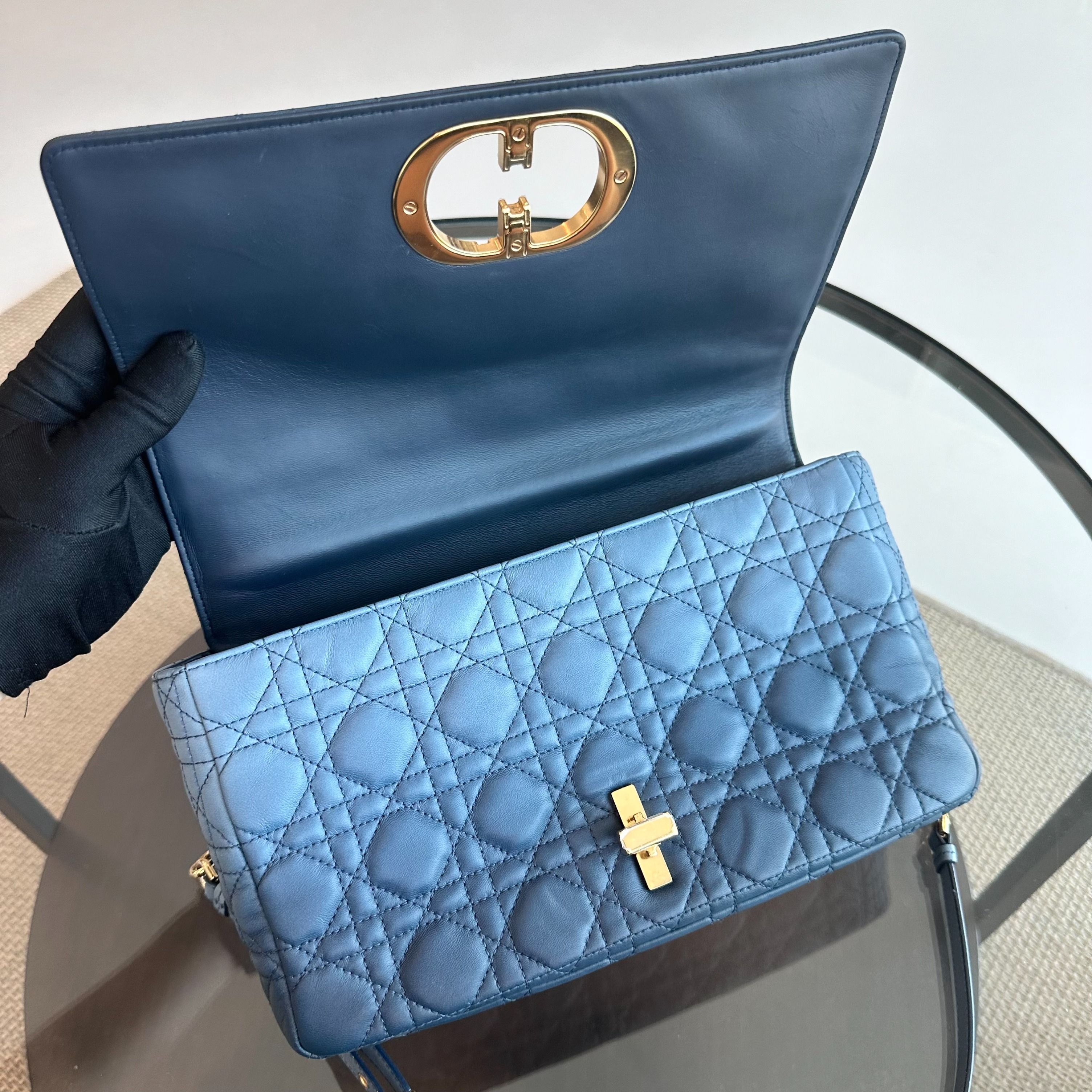*Full Set Receipt* Dior Caro Large Flap Calfskin Gradient Blue GHW - Luxury Evermore