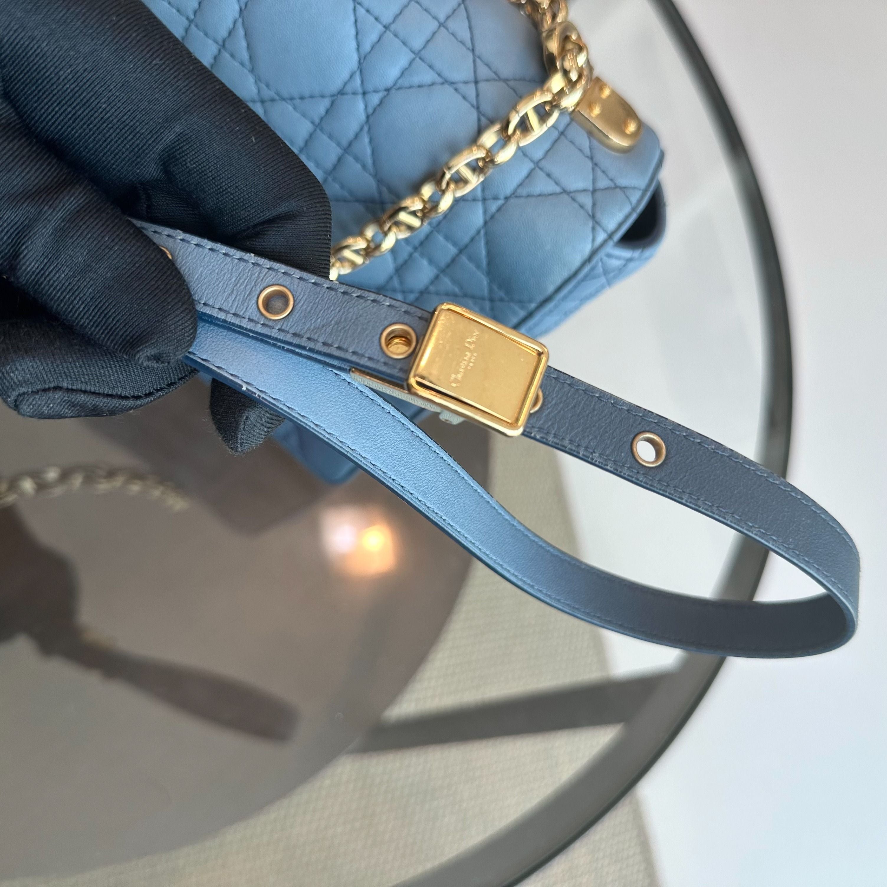 *Full Set Receipt* Dior Caro Large Flap Calfskin Gradient Blue GHW - Luxury Evermore