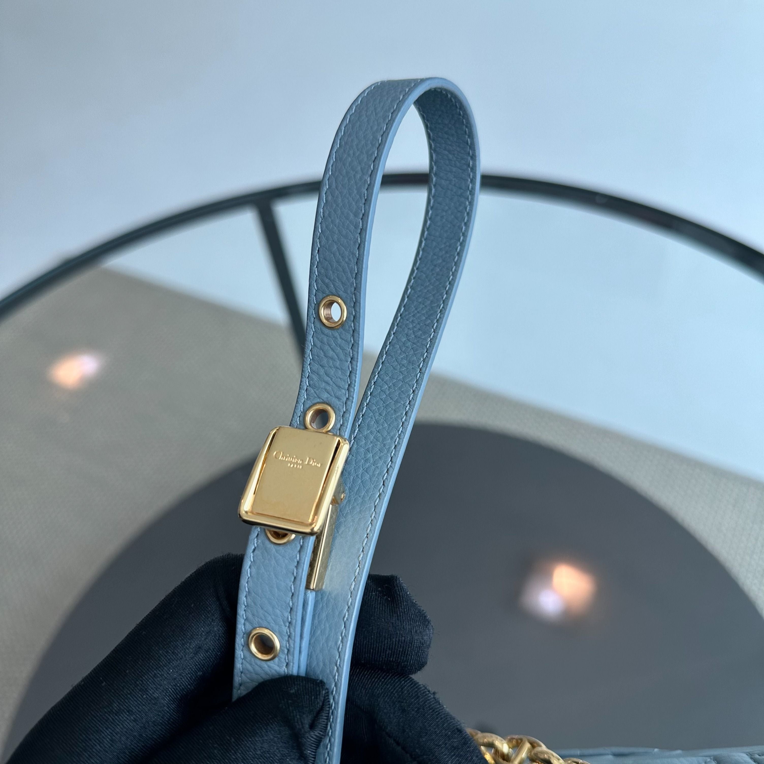 *Full Set, Receipt* Dior Caro Medium Calfskin Flap Haze Blue GHW - Luxury Evermore