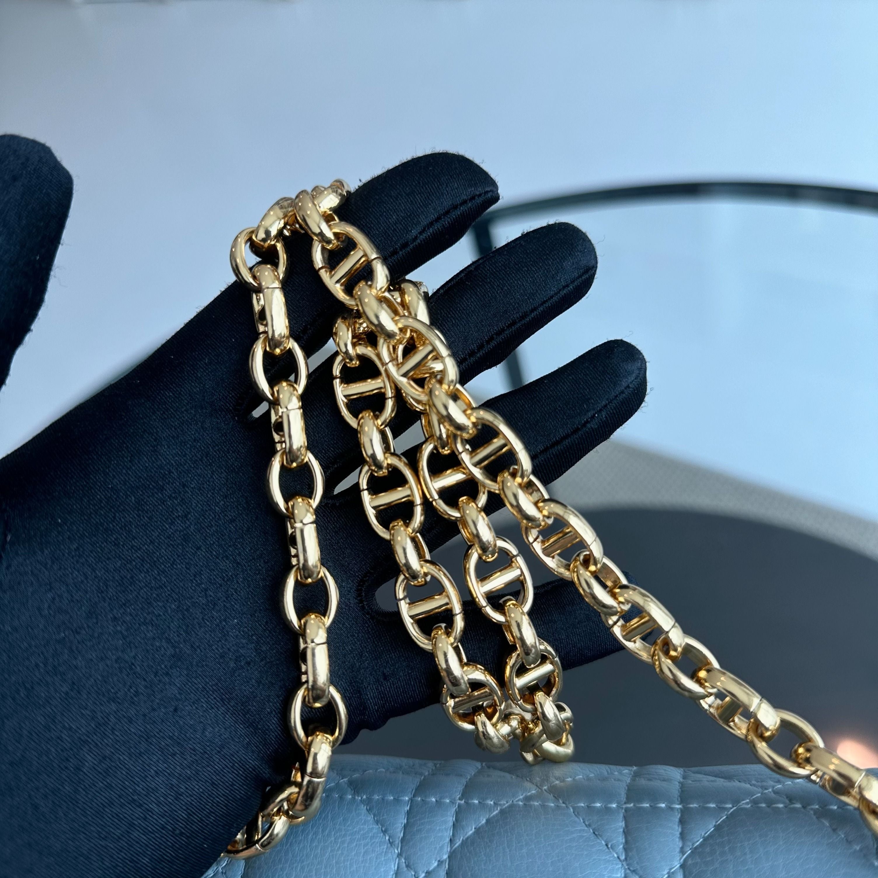 *Full Set, Receipt* Dior Caro Medium Calfskin Flap Haze Blue GHW - Luxury Evermore