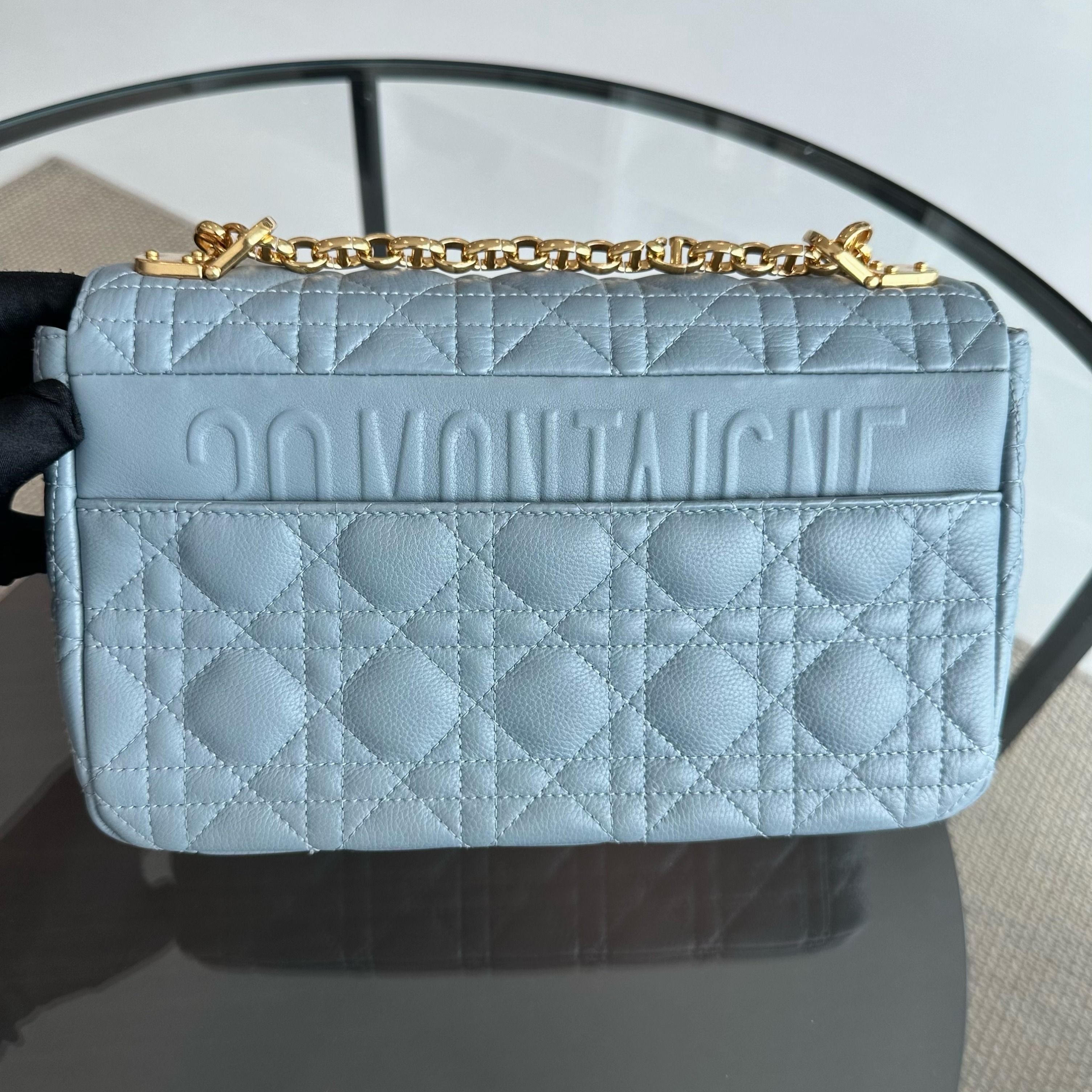 *Full Set, Receipt* Dior Caro Medium Calfskin Flap Haze Blue GHW - Luxury Evermore