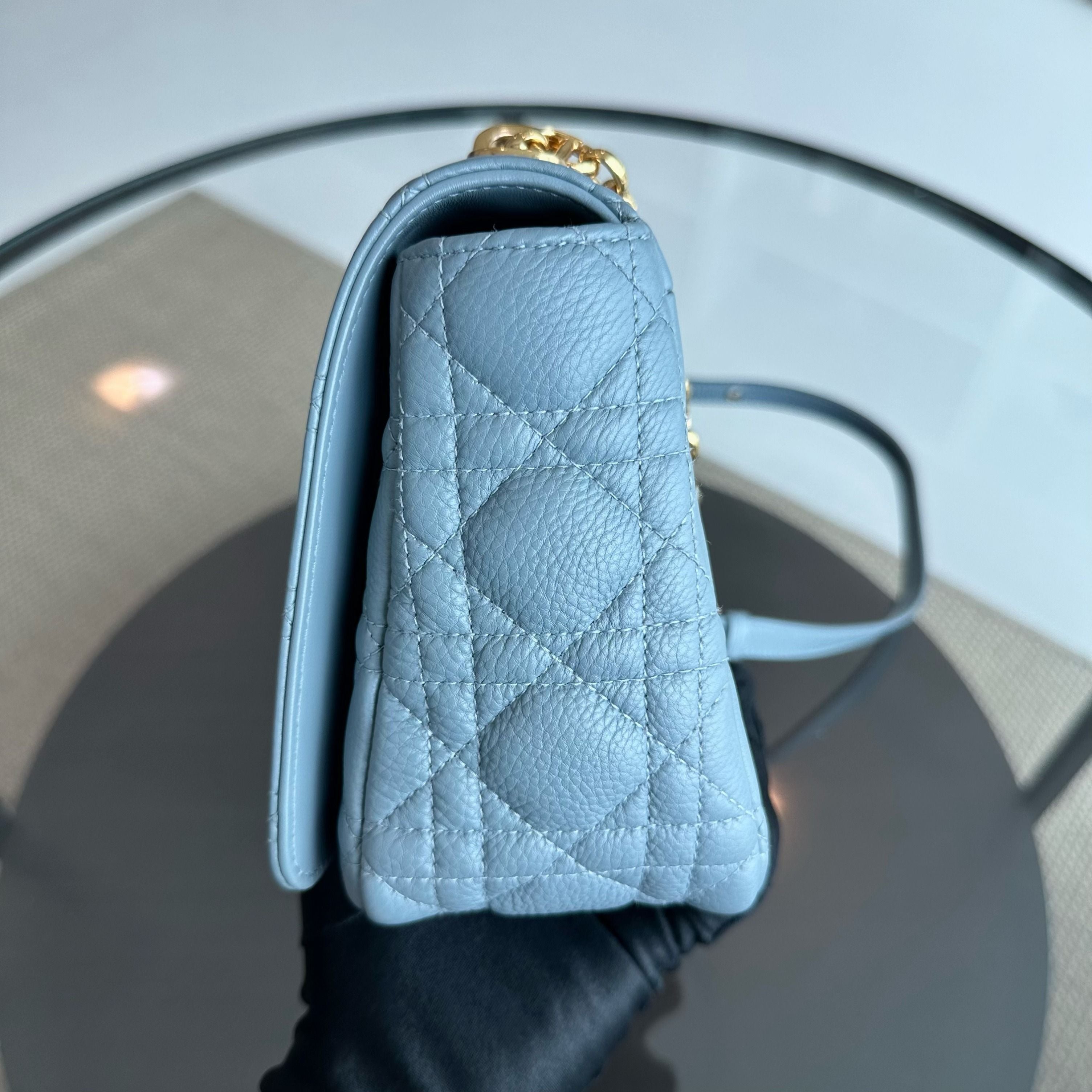 *Full Set, Receipt* Dior Caro Medium Calfskin Flap Haze Blue GHW - Luxury Evermore
