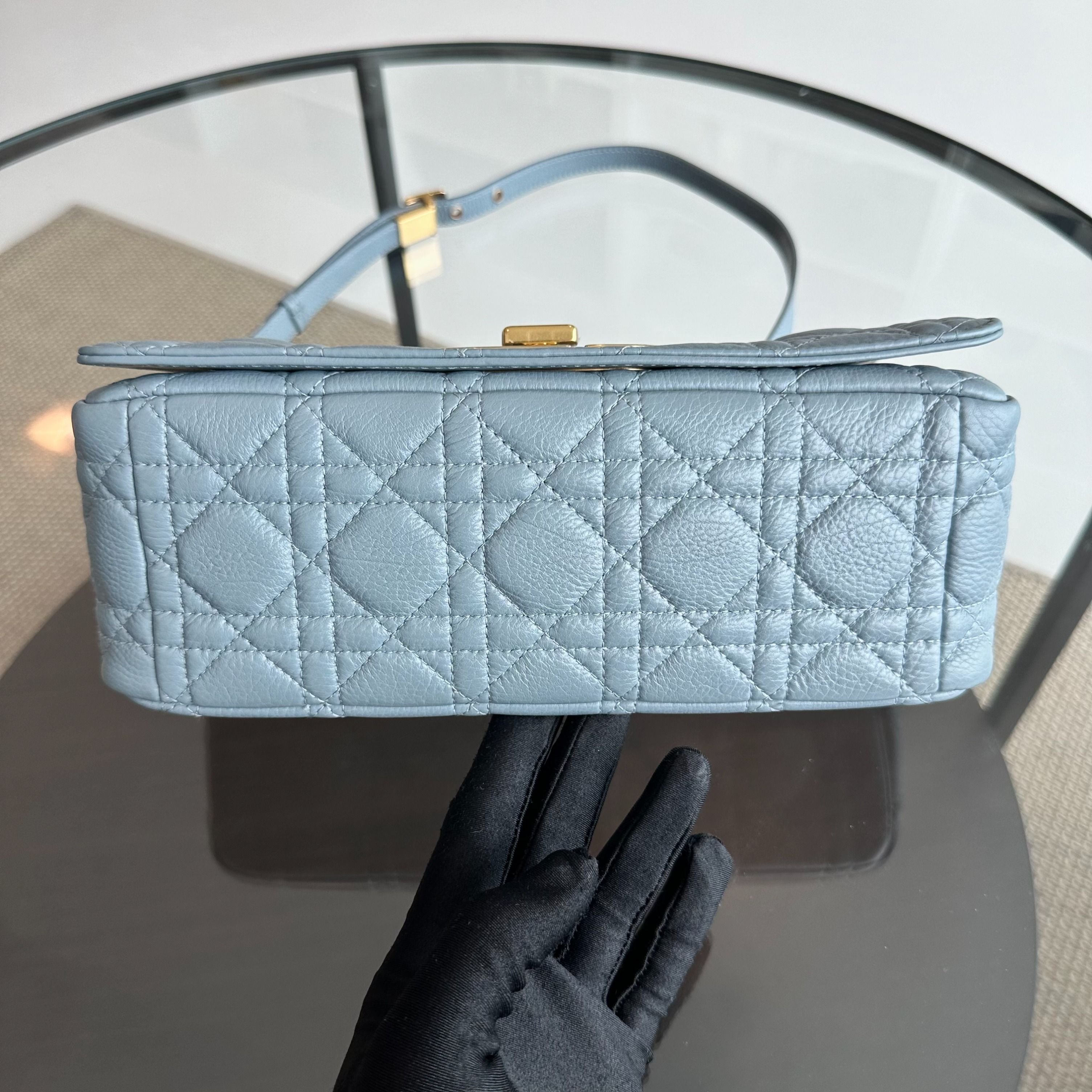 *Full Set, Receipt* Dior Caro Medium Calfskin Flap Haze Blue GHW - Luxury Evermore