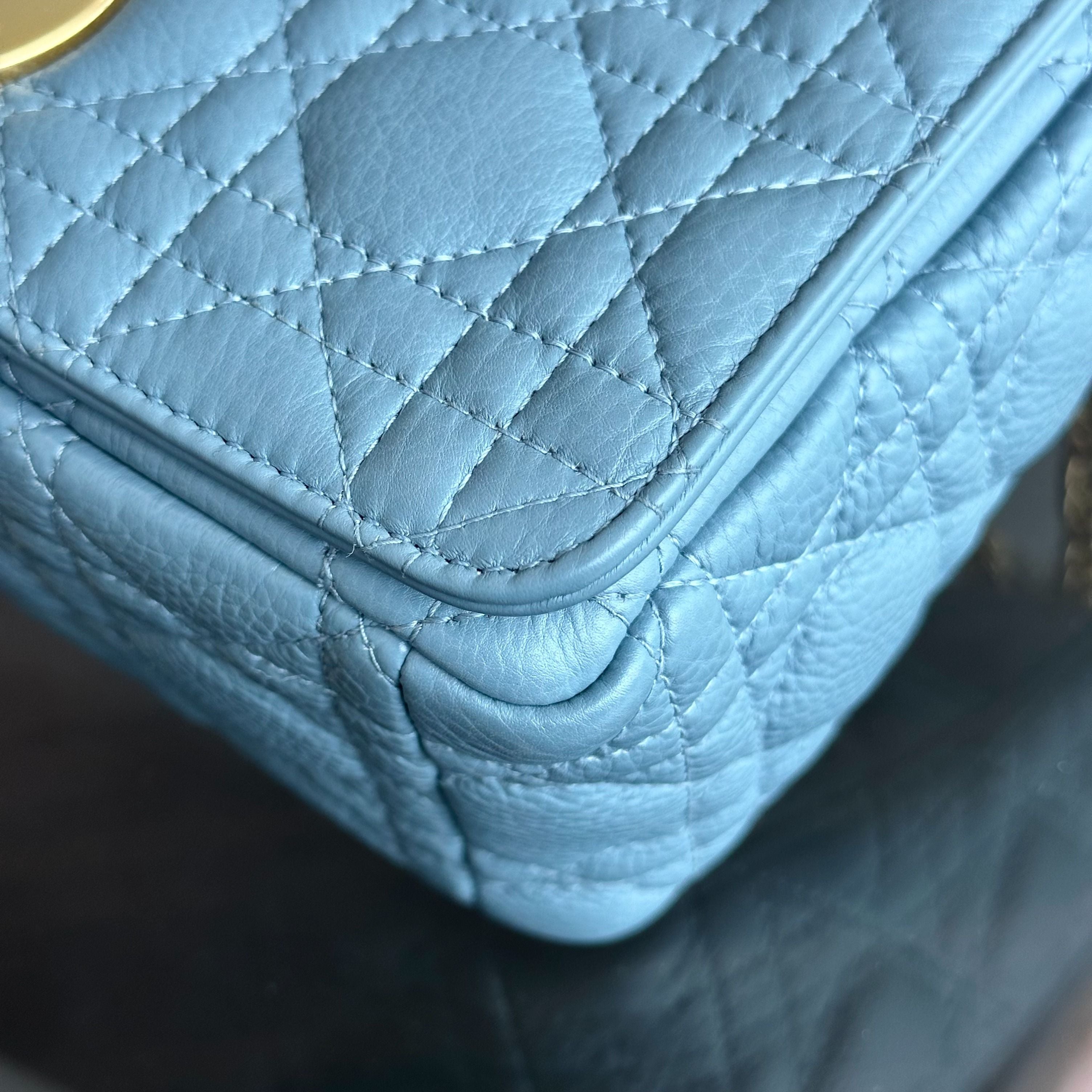 *Full Set, Receipt* Dior Caro Medium Calfskin Flap Haze Blue GHW - Luxury Evermore