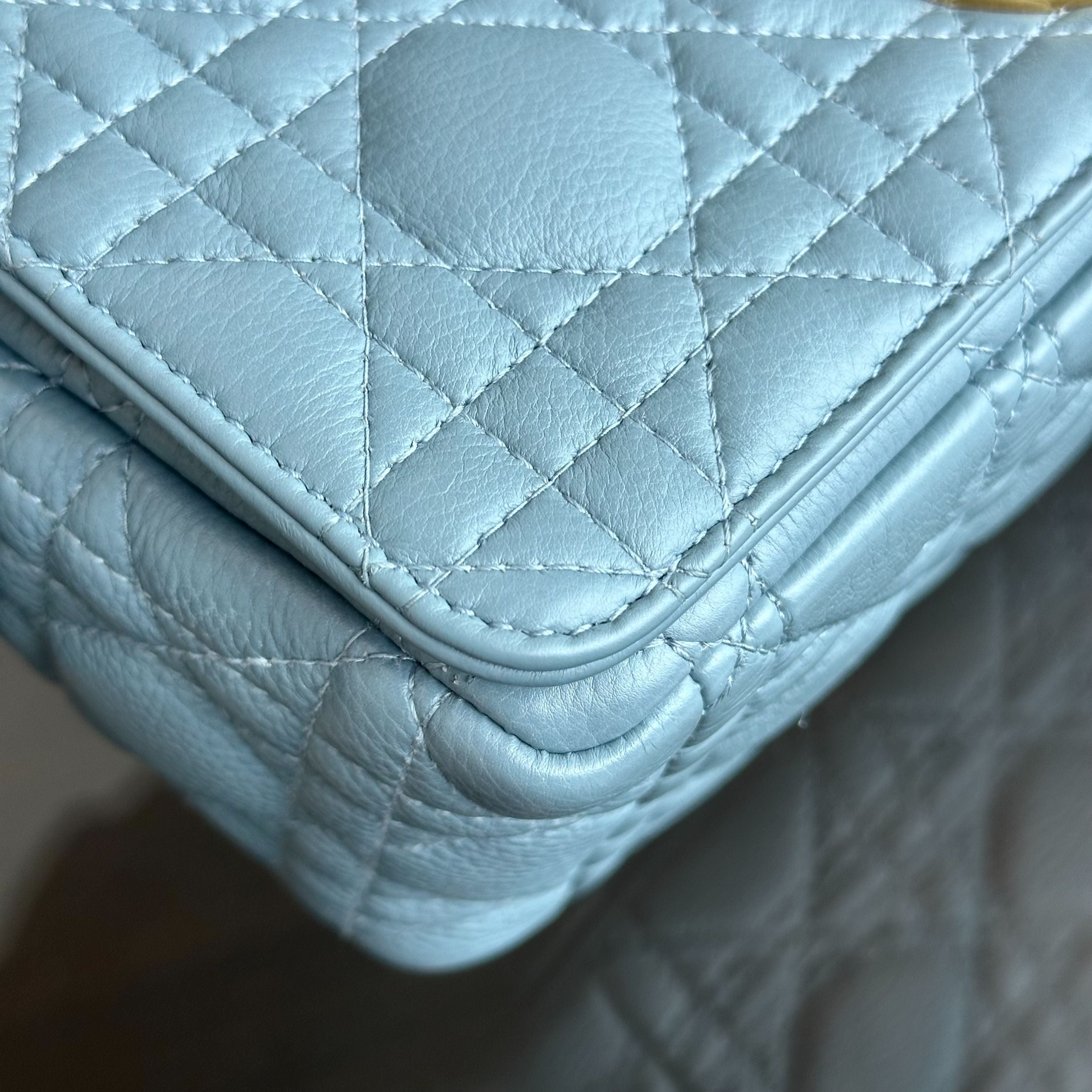 *Full Set, Receipt* Dior Caro Medium Calfskin Flap Haze Blue GHW - Luxury Evermore