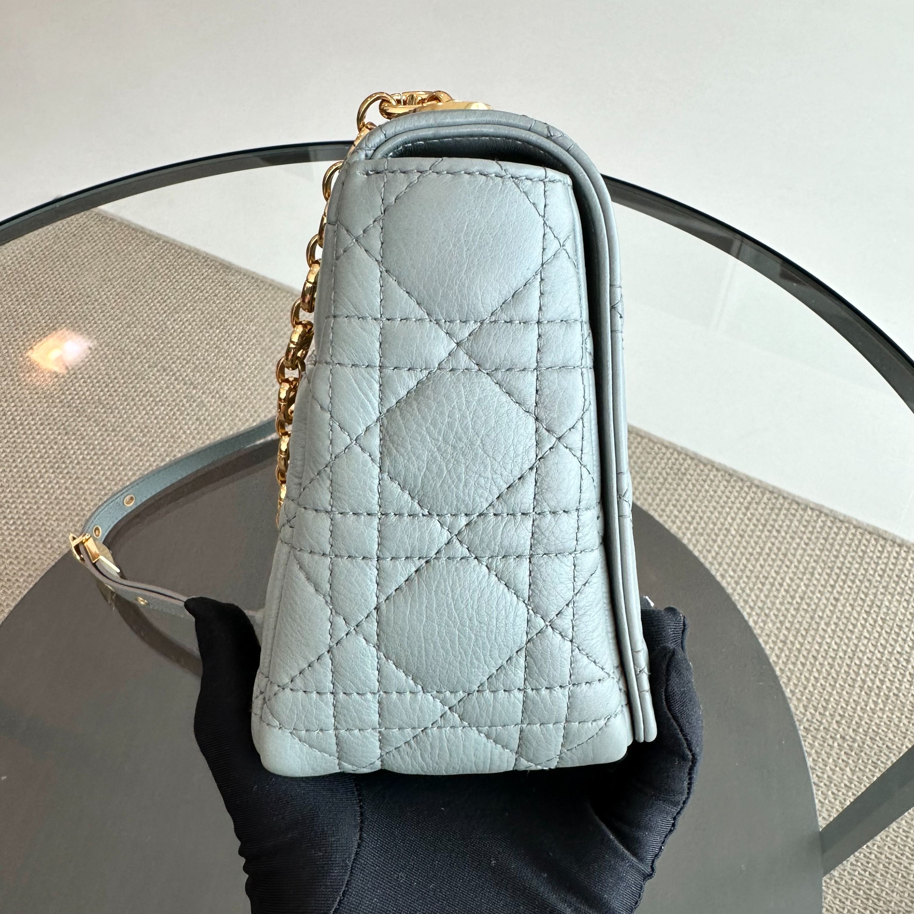 *Full Set, Receipt* Dior Caro Medium Grained Calfskin Cannage Flap Grey GHW - Luxury Evermore