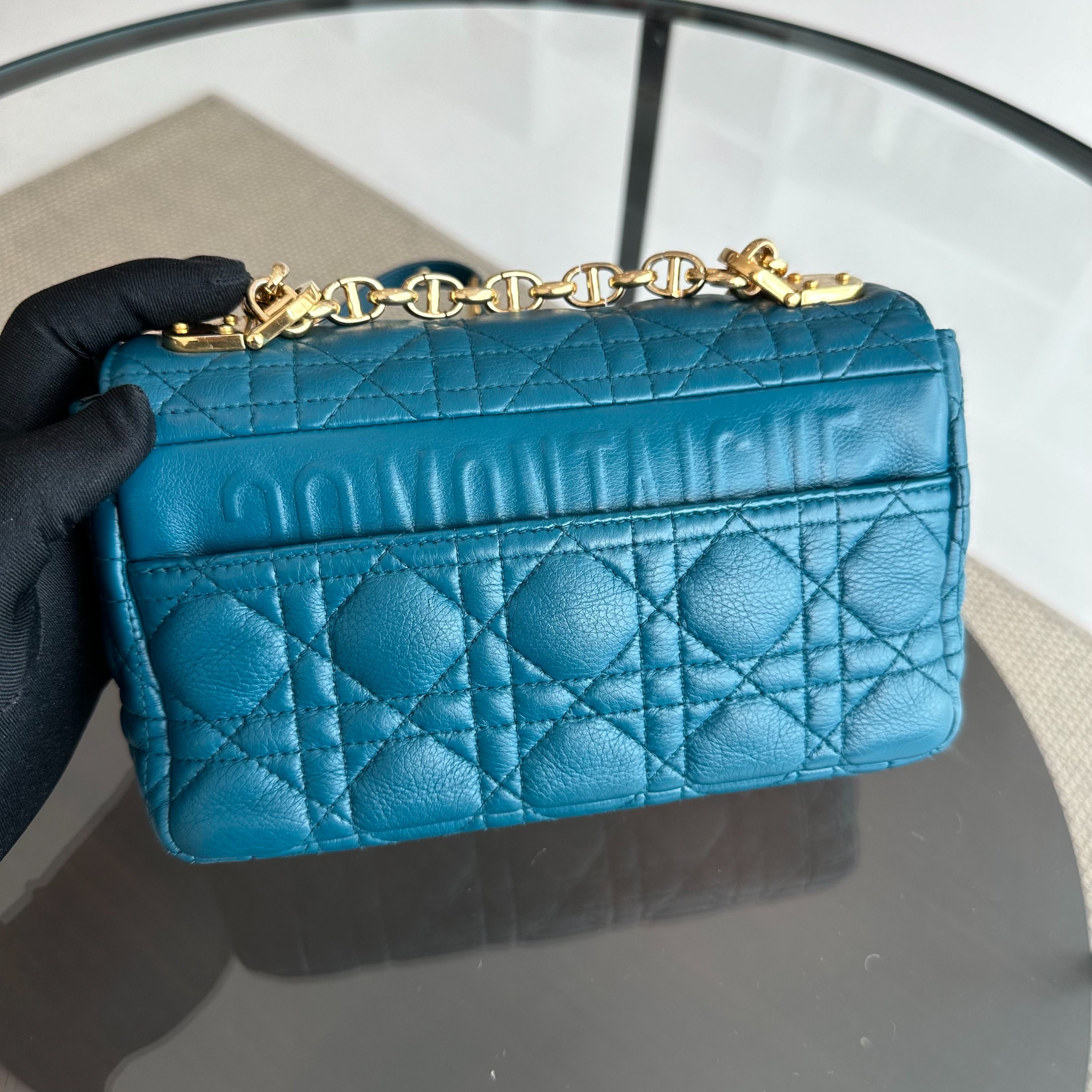 *Full Set, Receipt* Dior Caro Small Cannage Flap Bag Blue Calfskin GHW - Luxury Evermore