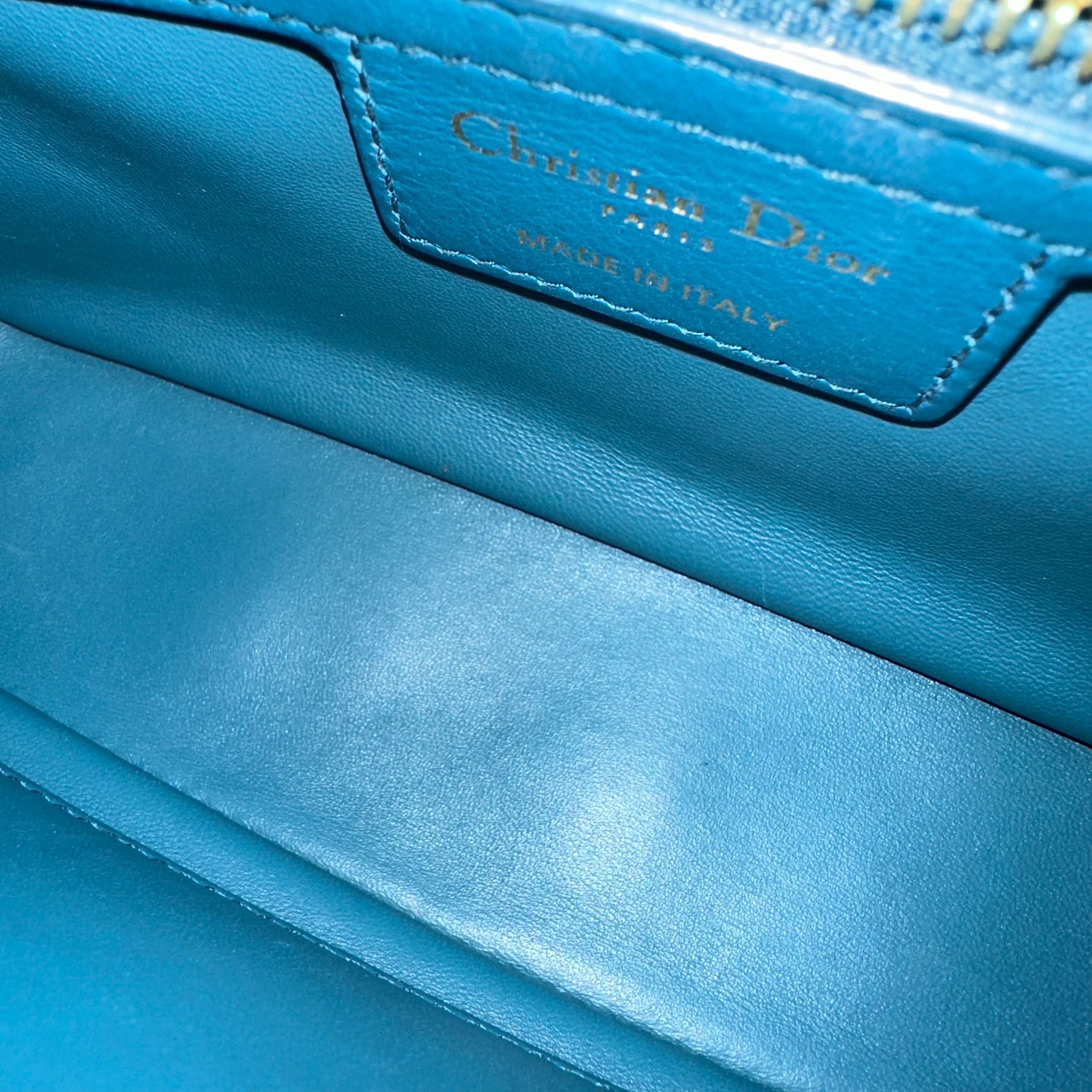*Full Set, Receipt* Dior Caro Small Cannage Flap Bag Blue Calfskin GHW - Luxury Evermore