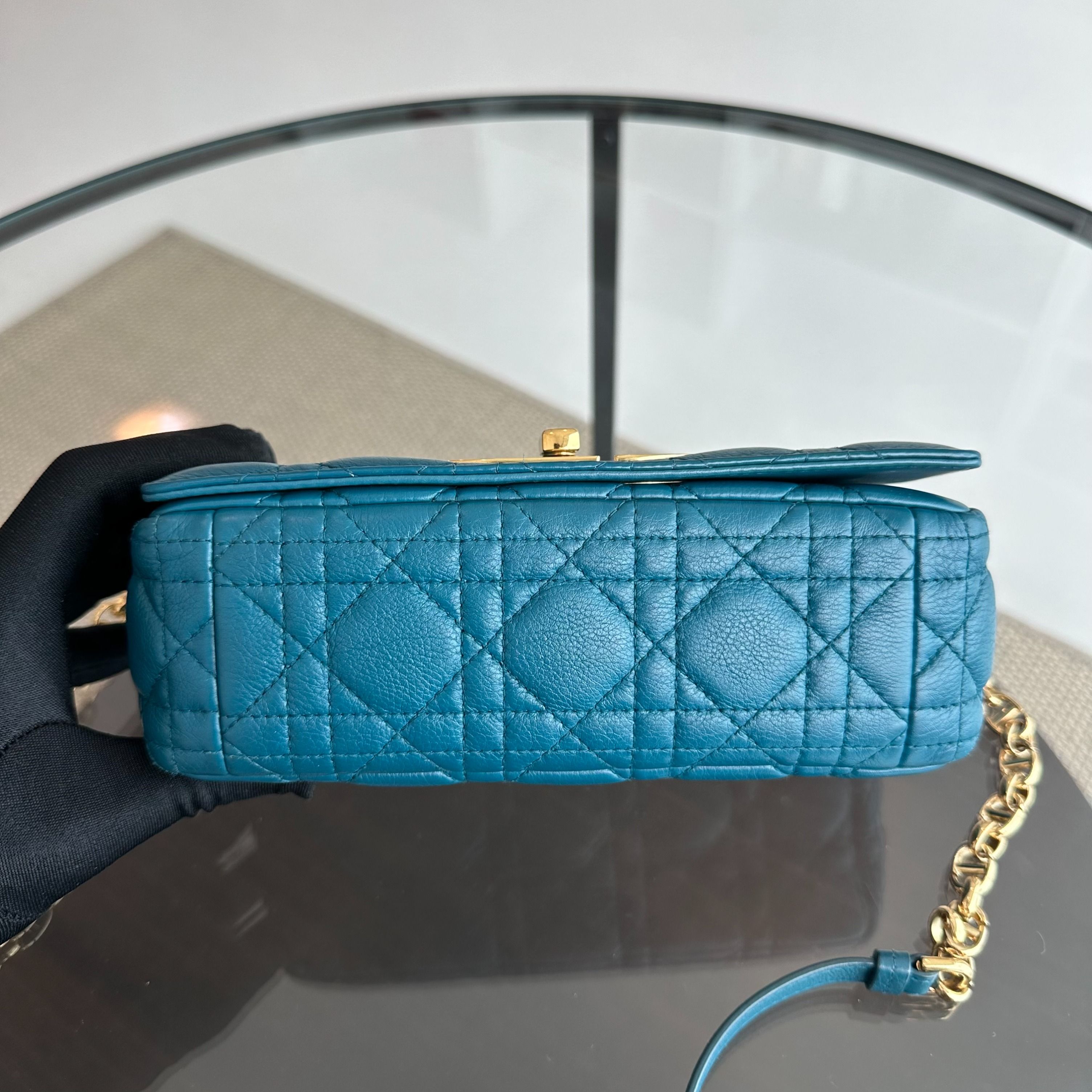 *Full Set, Receipt* Dior Caro Small Cannage Flap Bag Blue Calfskin GHW - Luxury Evermore