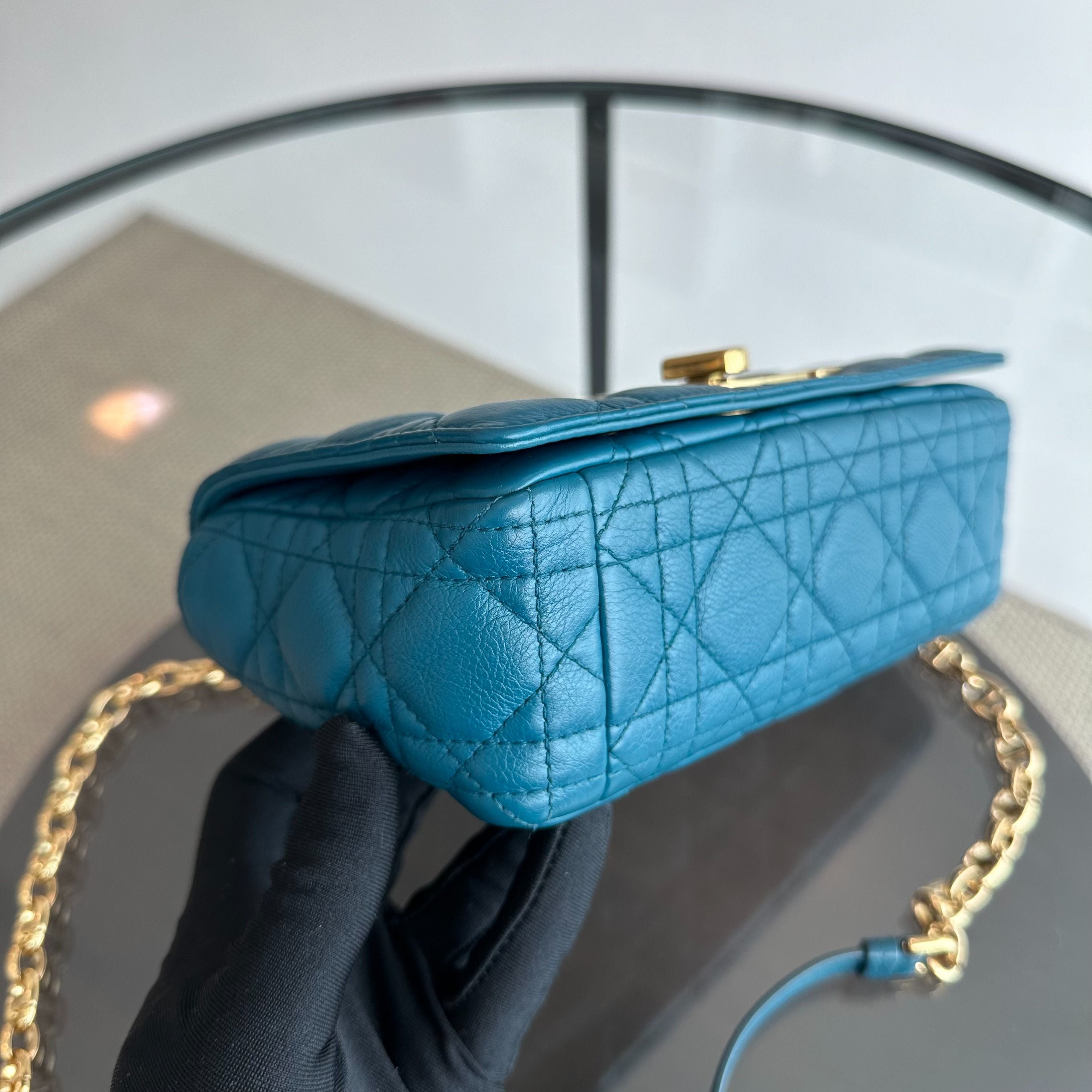 *Full Set, Receipt* Dior Caro Small Cannage Flap Bag Blue Calfskin GHW - Luxury Evermore