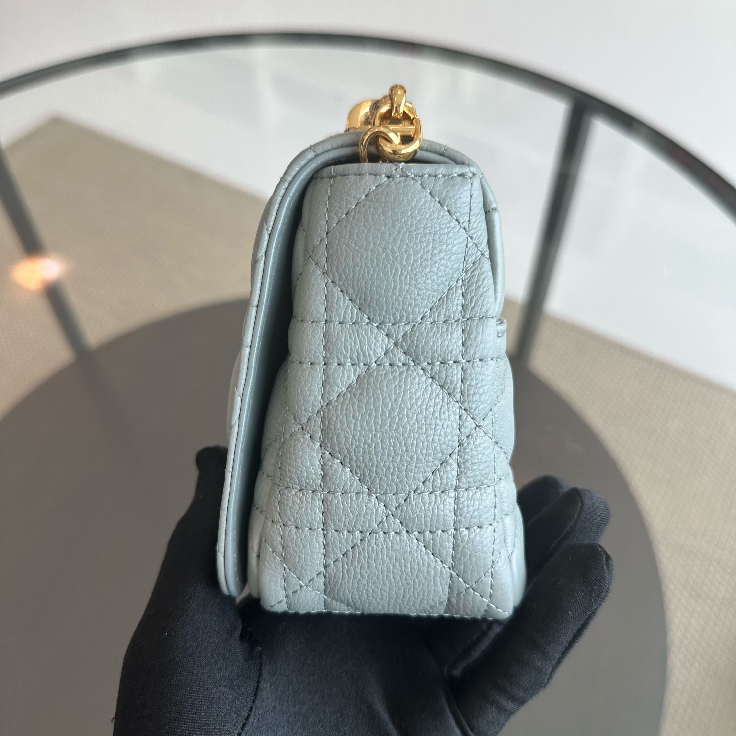 *Full Set, Receipt* Dior Caro Small Cannage Grained Calfskin Haze Blue GHW - Luxury Evermore