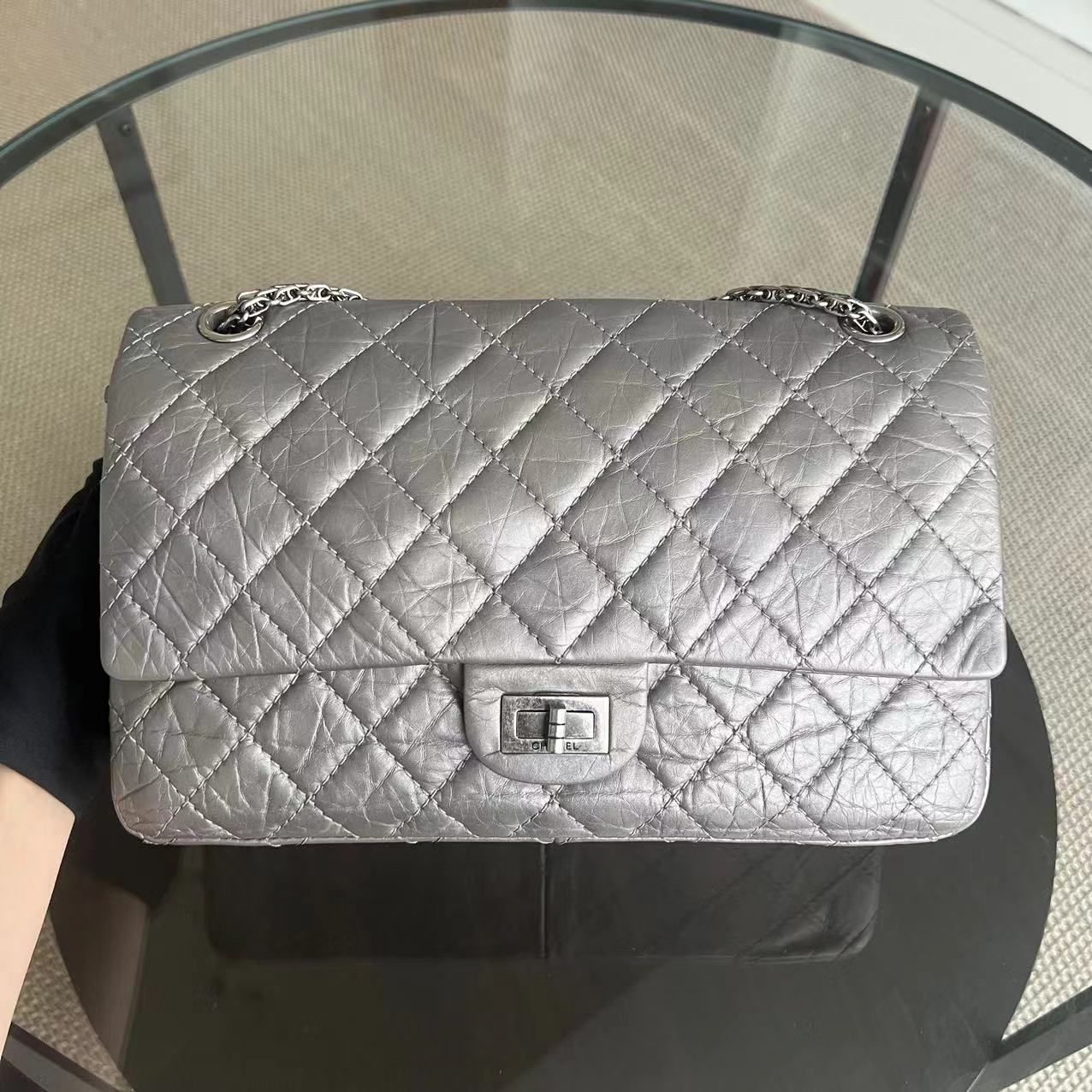 Chanel 2.55 Reissue 226 - Grained Calfskin Metallic Grey Gray Silver Ruthenium Hardware Series 14