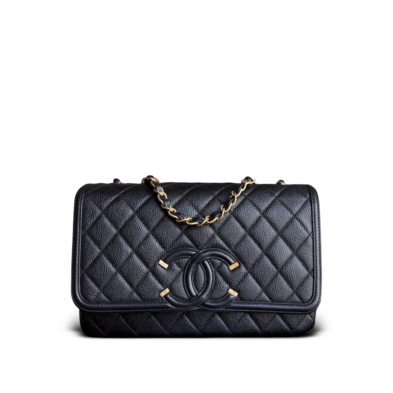 Chanel Filigree CC Medium - 25CM Caviar Quilted Grained Calfskin Black Gold Hardware Series 24