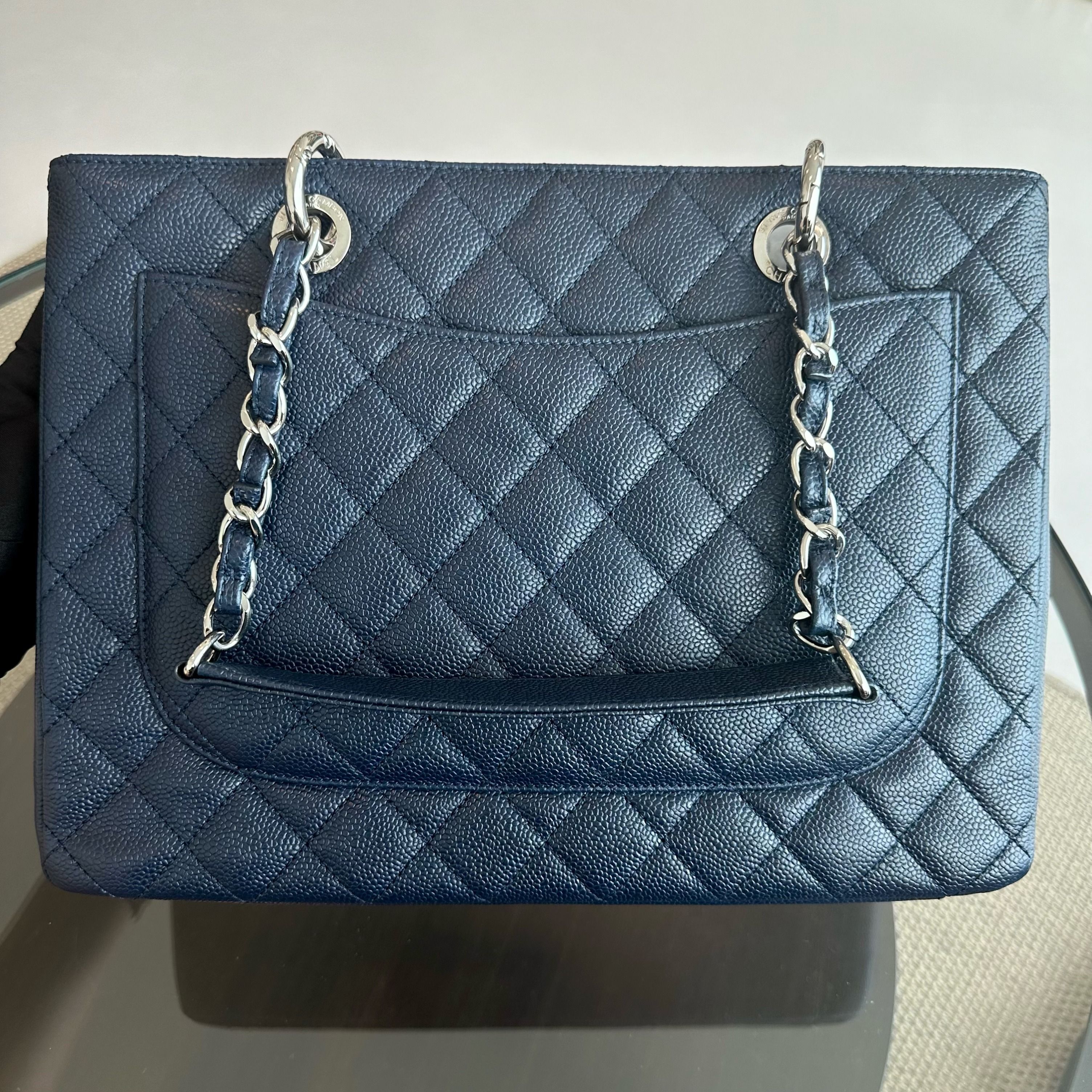 *Like New* Chanel Caviar GST Grand Shopping Tote Dark Blue No 19 - Luxury Evermore