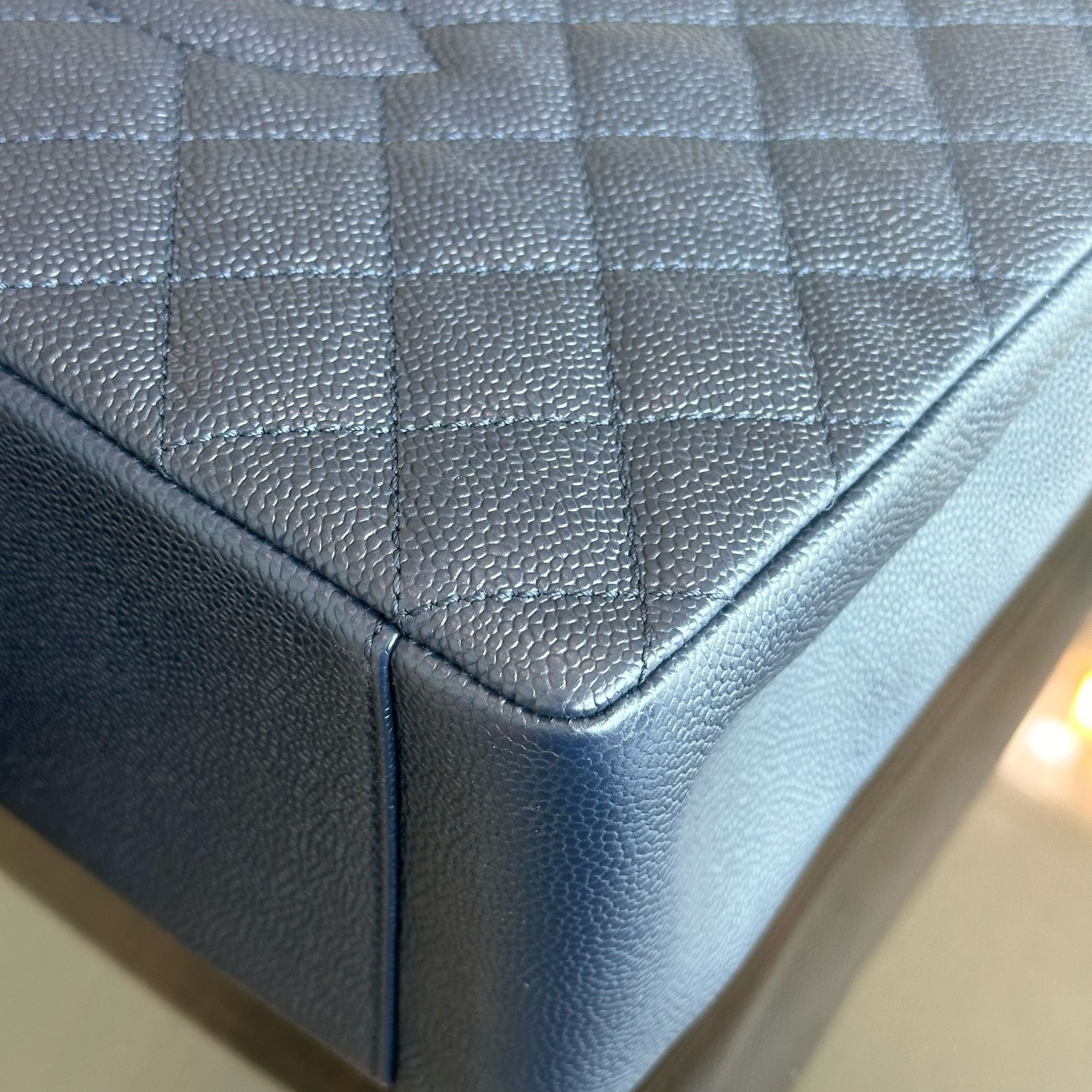 *Like New* Chanel Caviar GST Grand Shopping Tote Dark Blue No 19 - Luxury Evermore