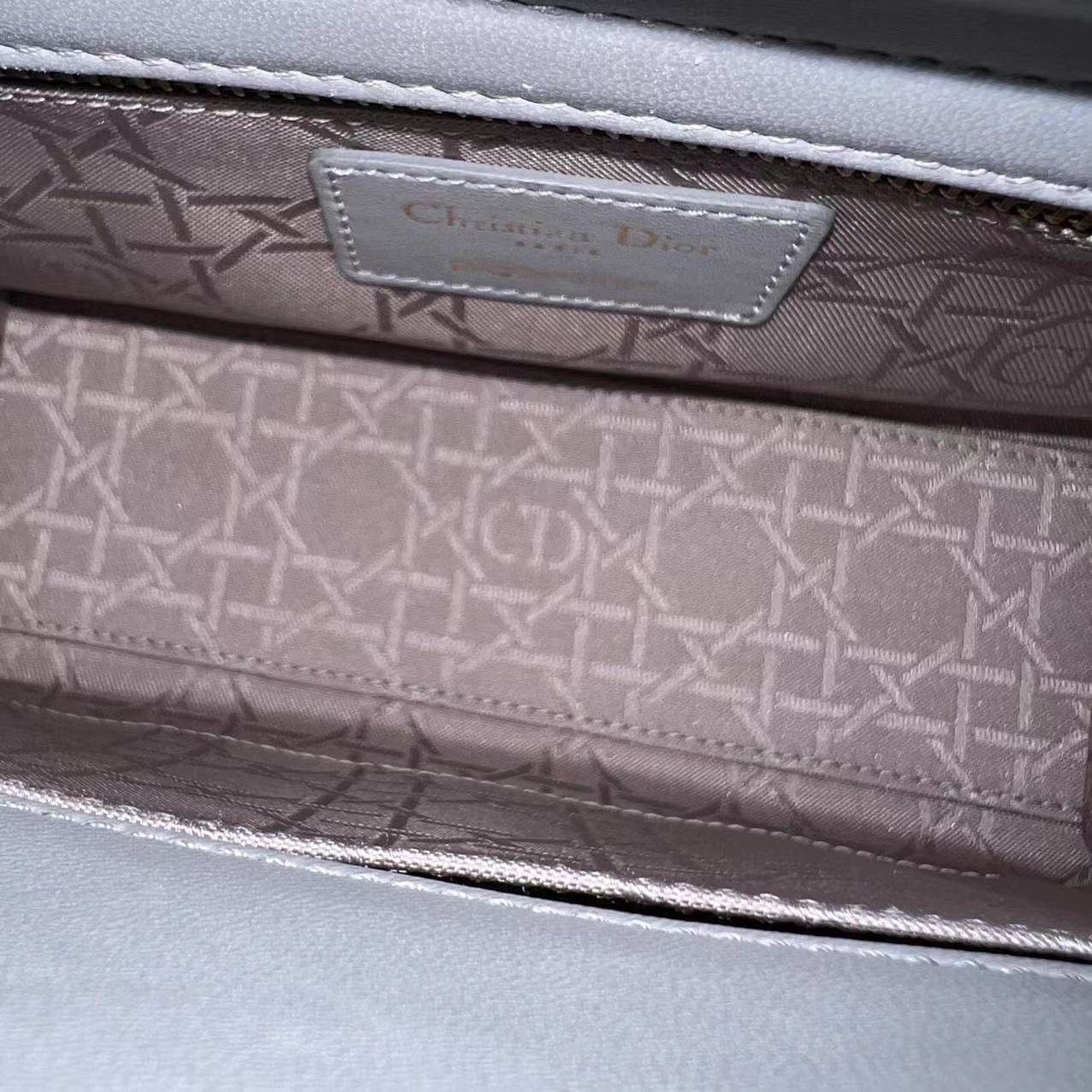*Like New* Dior Lady Small Cannage Lambskin Light Grey Gray Golden Hardware - Luxury Evermore