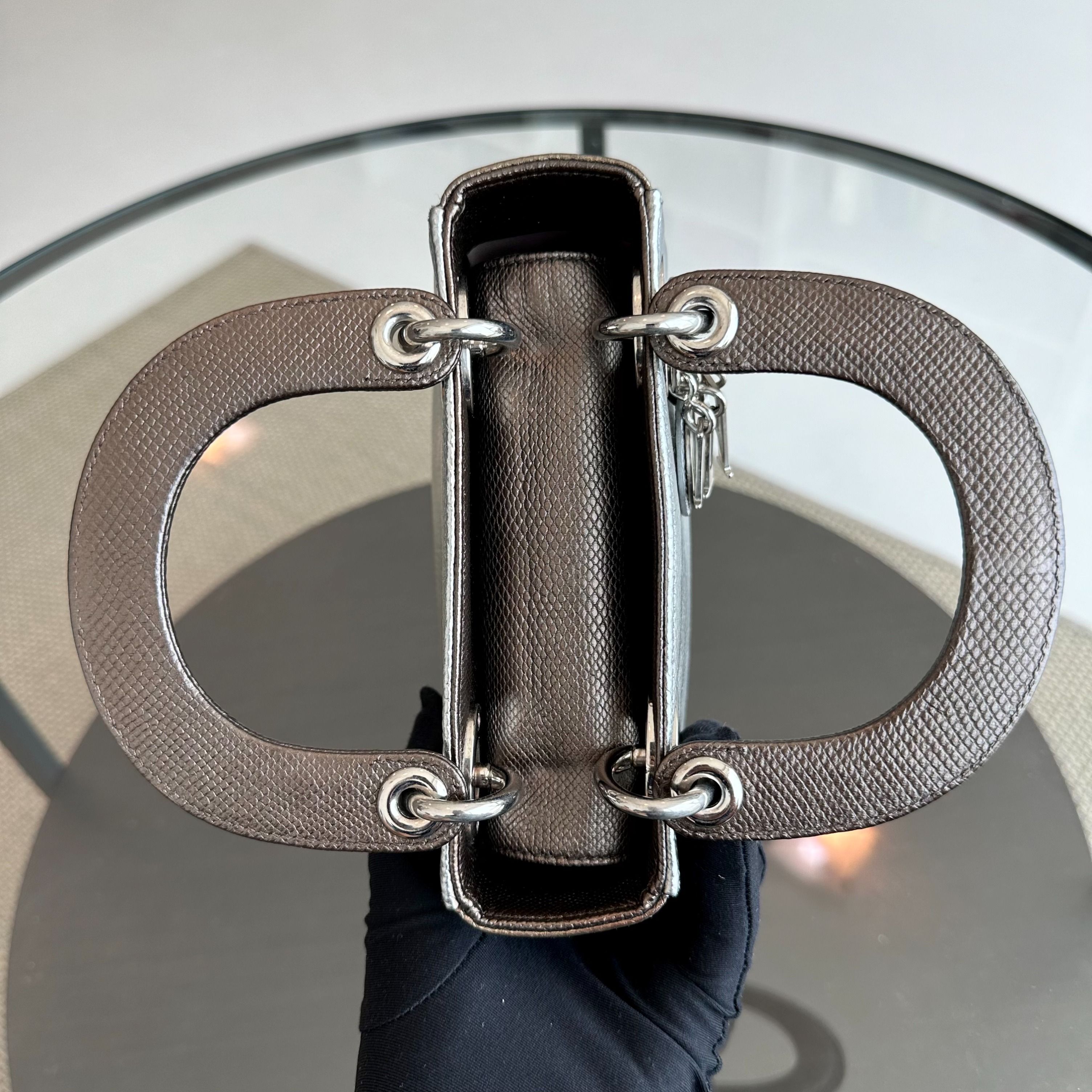 *Lizard, Chain strap* Dior Lady Mini Exotic Lizard Bi-color Silver Gold SHW - Luxury Evermore