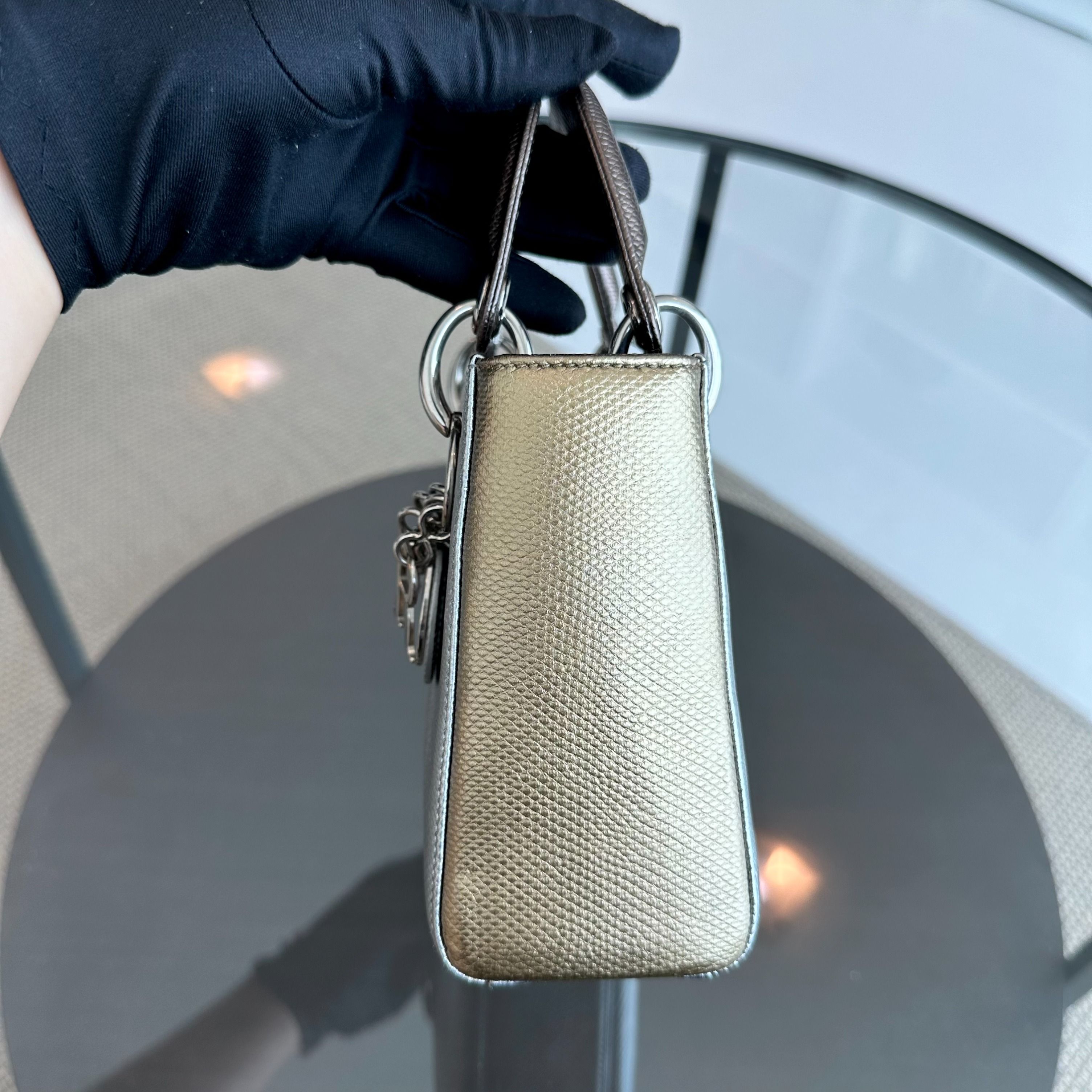 *Lizard, Chain strap* Dior Lady Mini Exotic Lizard Bi-color Silver Gold SHW - Luxury Evermore