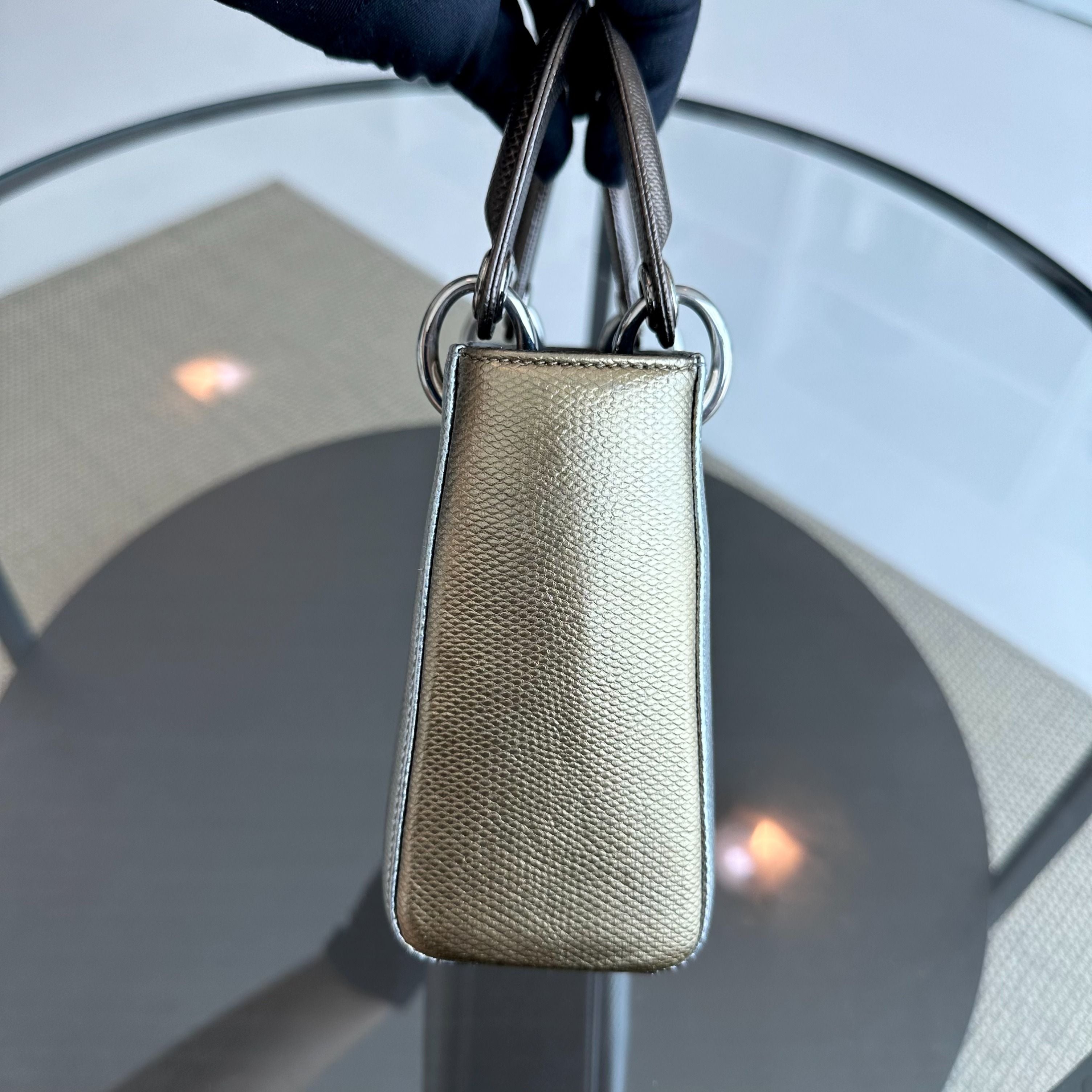 *Lizard, Chain strap* Dior Lady Mini Exotic Lizard Bi-color Silver Gold SHW - Luxury Evermore