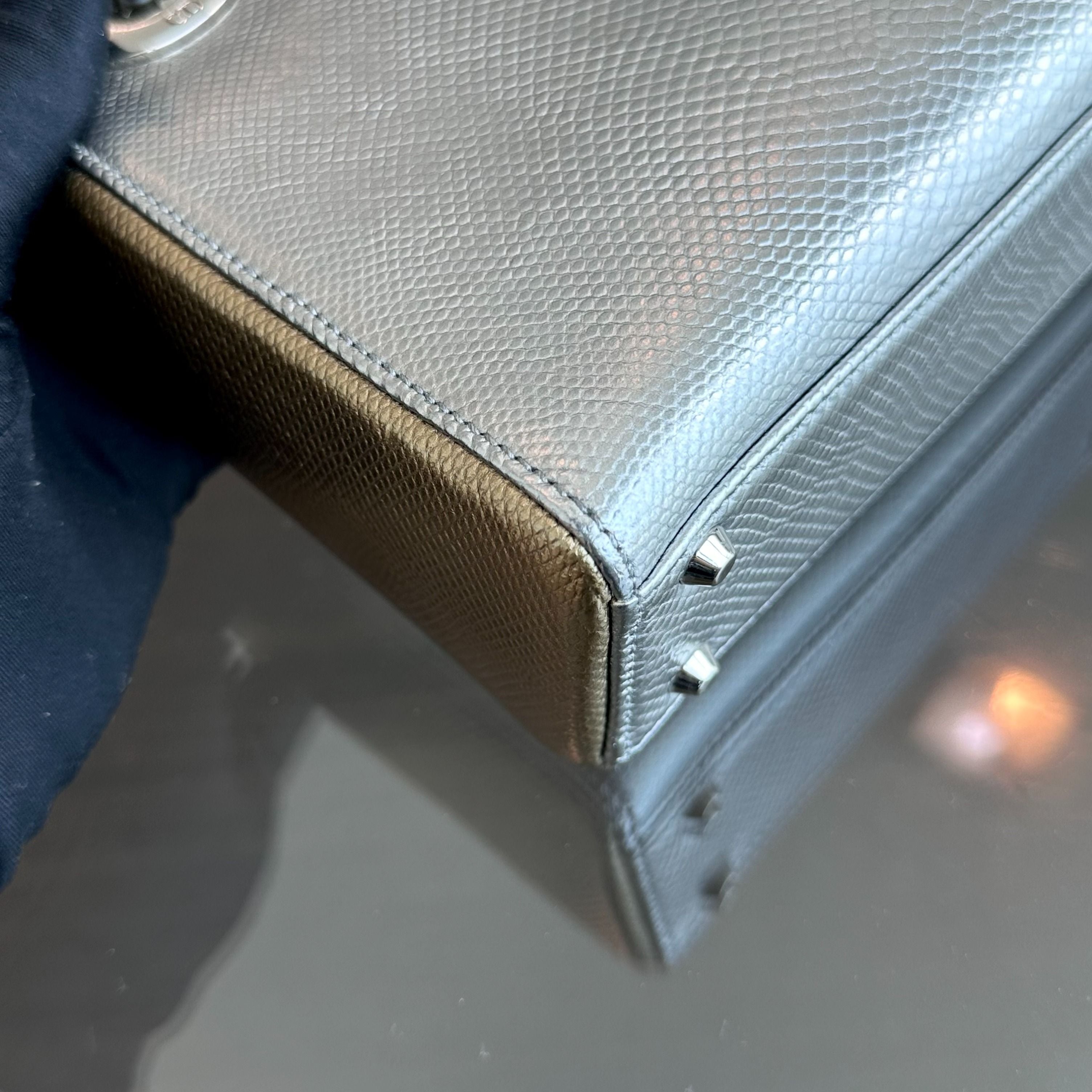 *Lizard, Chain strap* Dior Lady Mini Exotic Lizard Bi-color Silver Gold SHW - Luxury Evermore