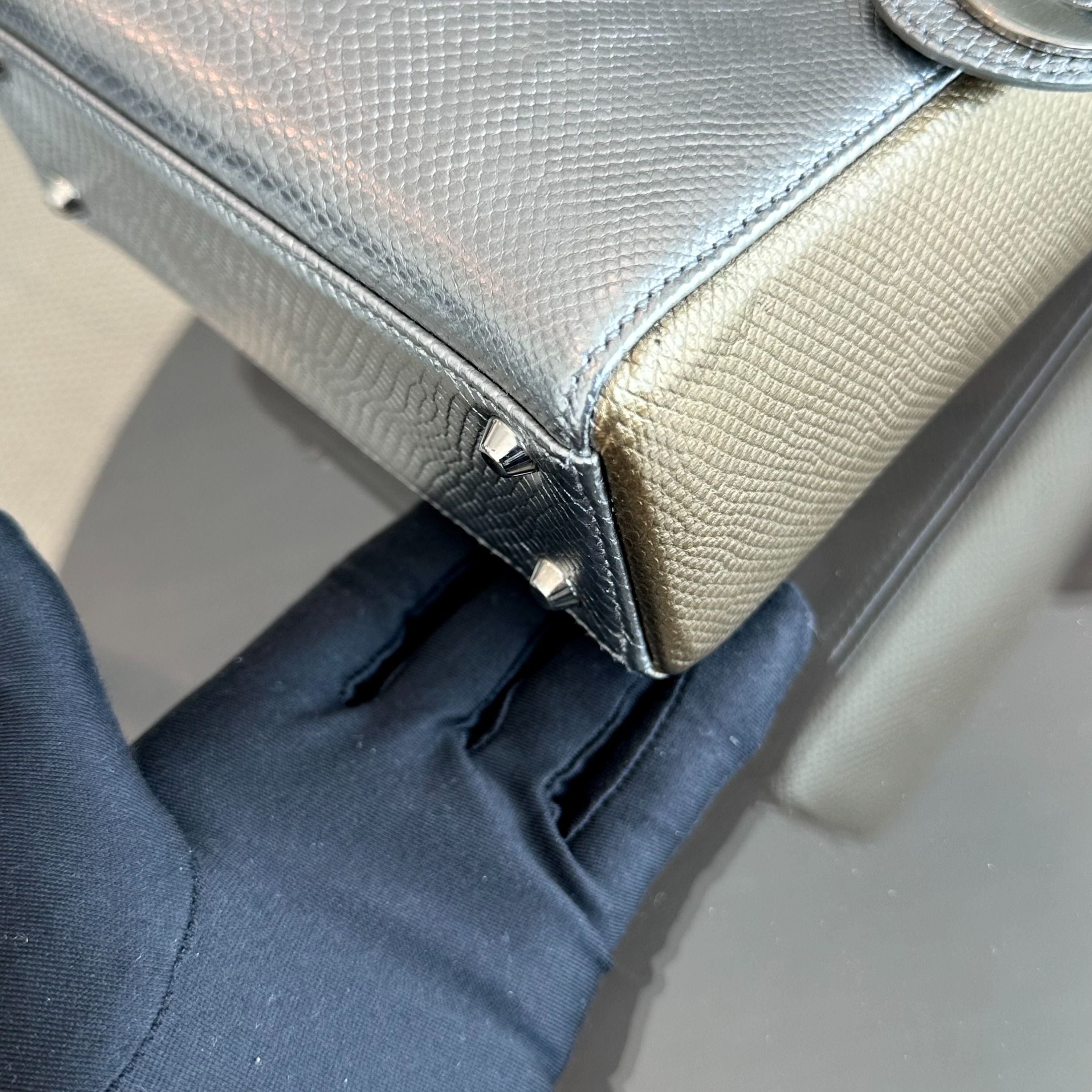 *Lizard, Chain strap* Dior Lady Mini Exotic Lizard Bi-color Silver Gold SHW - Luxury Evermore