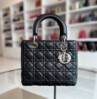 *No Strap* Dior Lady Medium Lambskin Cannage Black SHW - Luxury Evermore