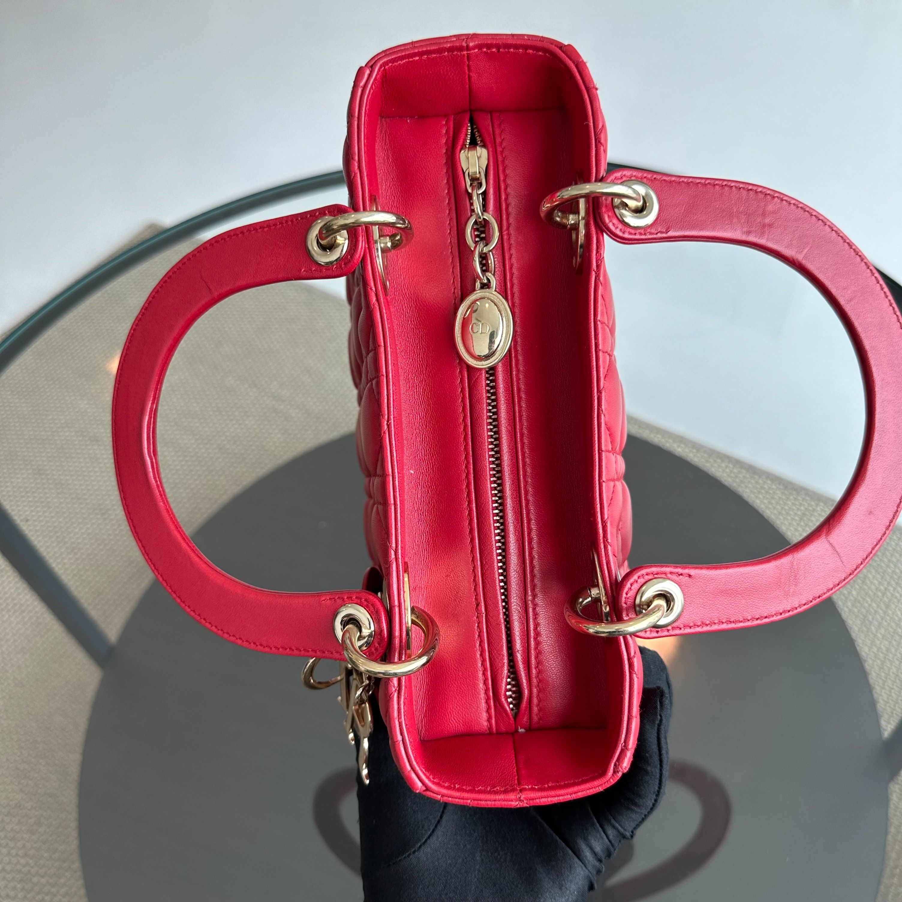 *No Strap* Dior Lady Medium Lambskin Red GHW - Luxury Evermore