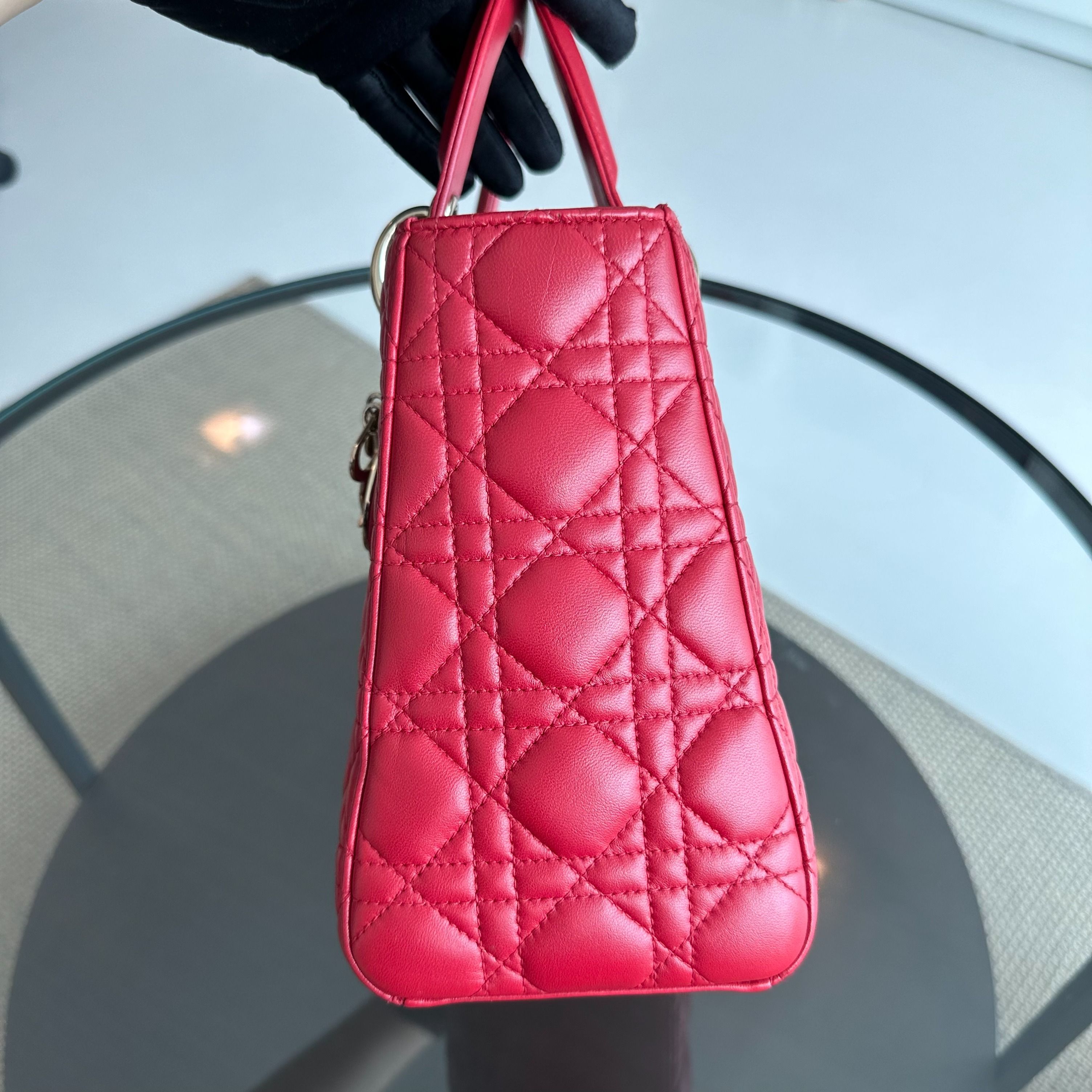 *No Strap* Dior Lady Medium Lambskin Red GHW - Luxury Evermore