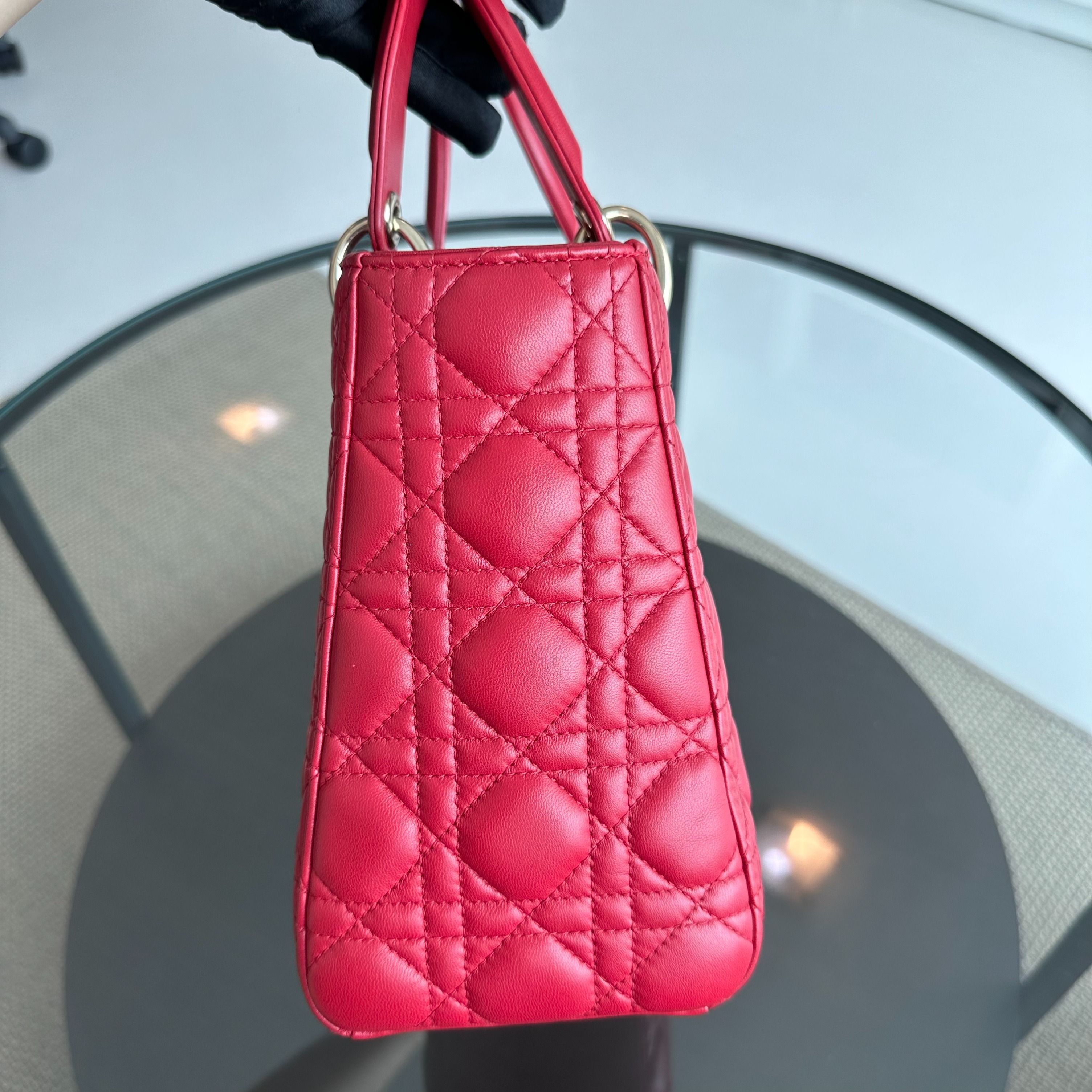 *No Strap* Dior Lady Medium Lambskin Red GHW - Luxury Evermore
