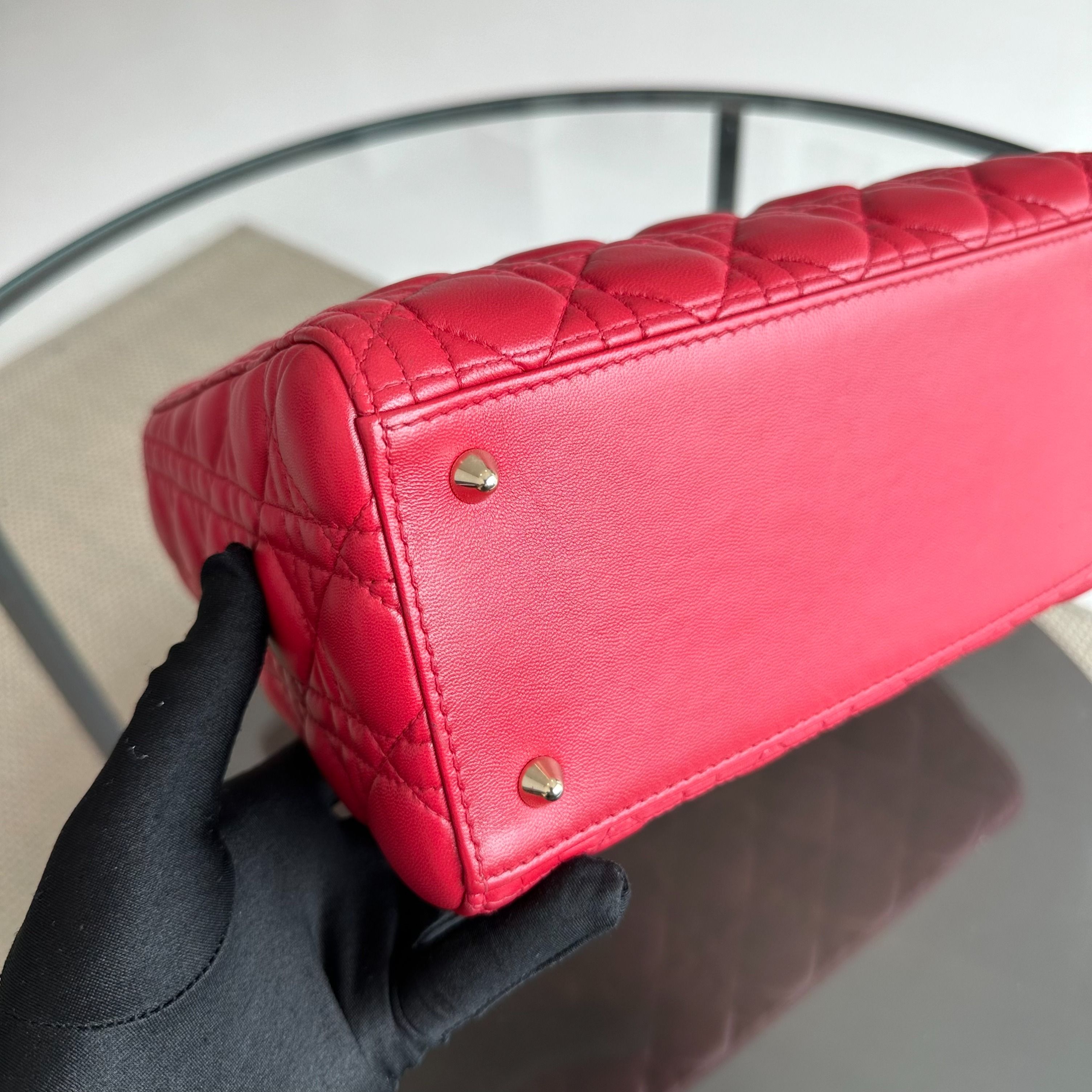 *No Strap* Dior Lady Medium Lambskin Red GHW - Luxury Evermore