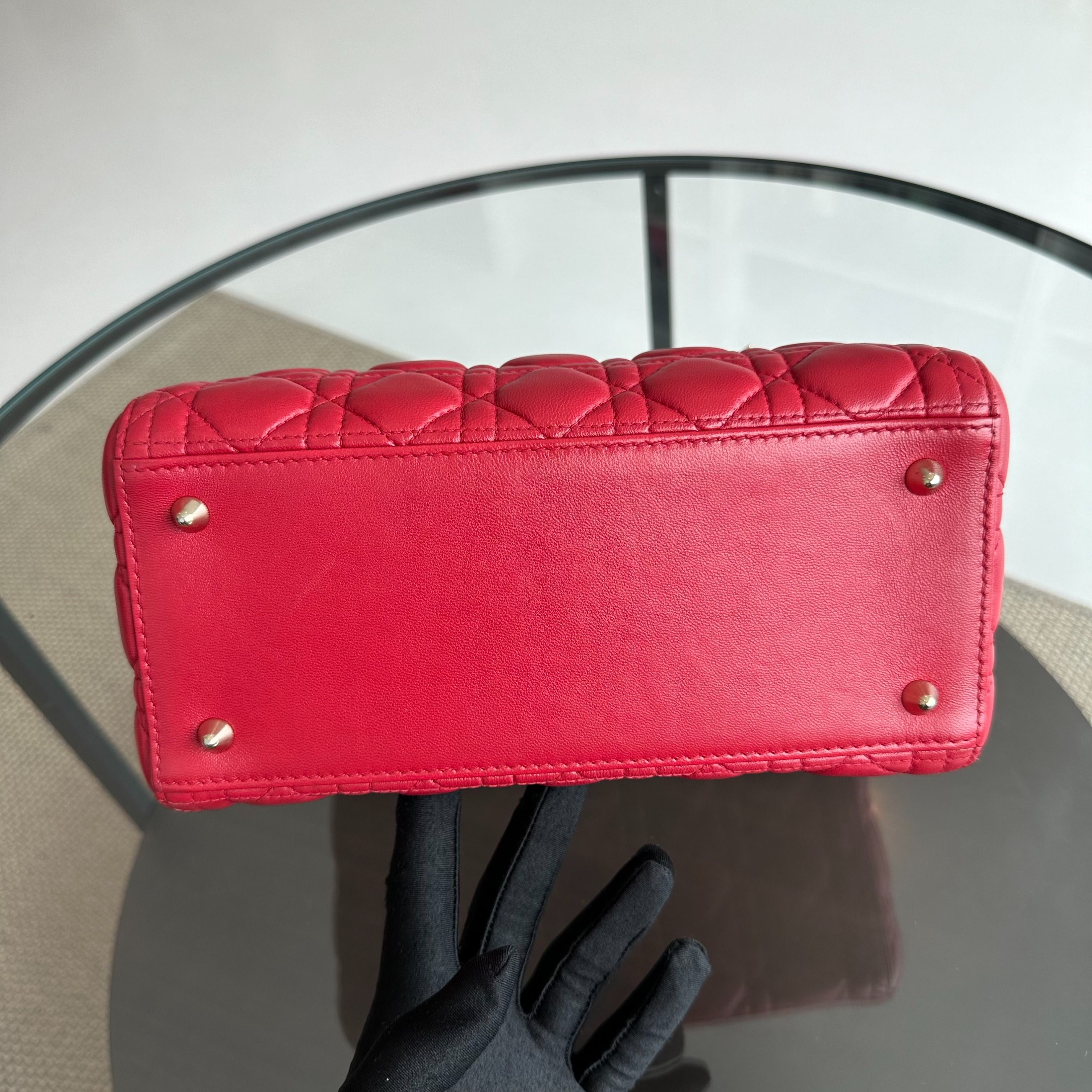 *No Strap* Dior Lady Medium Lambskin Red GHW - Luxury Evermore