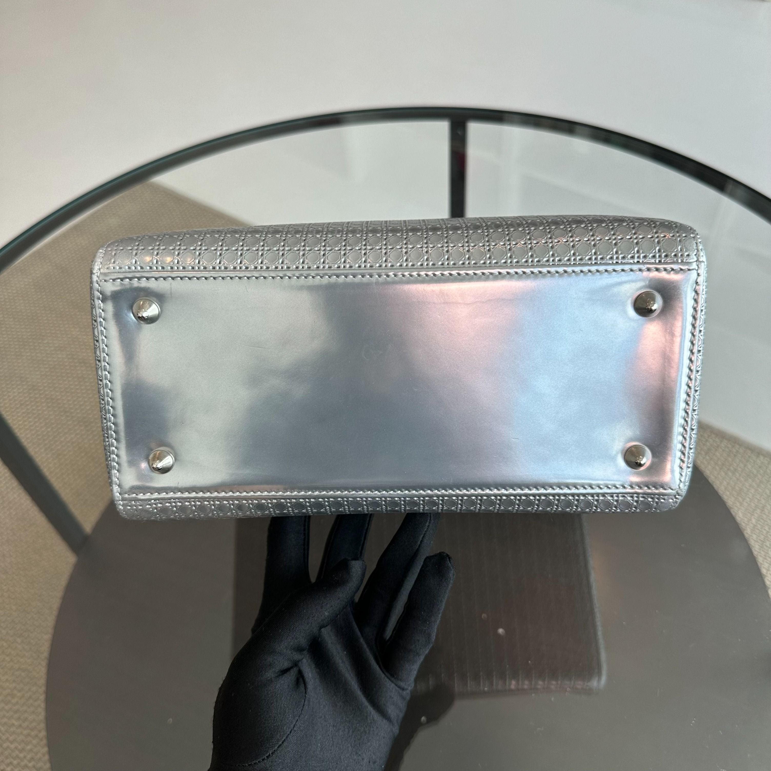 *No Strap* Dior Lady Medium Micro-Cannage Metallic Limited Edition Silver SHW - Luxury Evermore