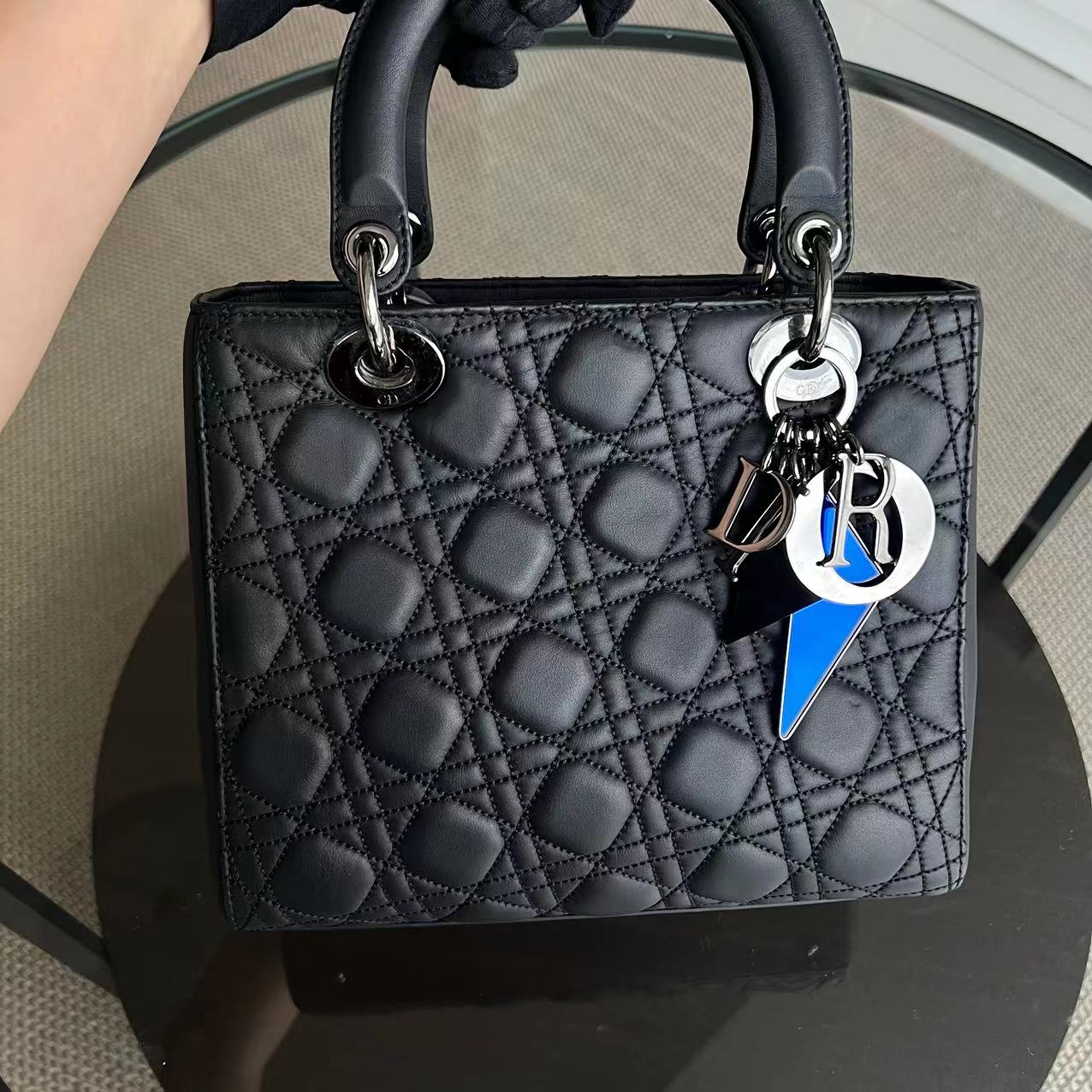 *Rare* Dior Lady Medium Anselm Reyle Cannage Calfskin Limited Edition Black SHW - Luxury Evermore