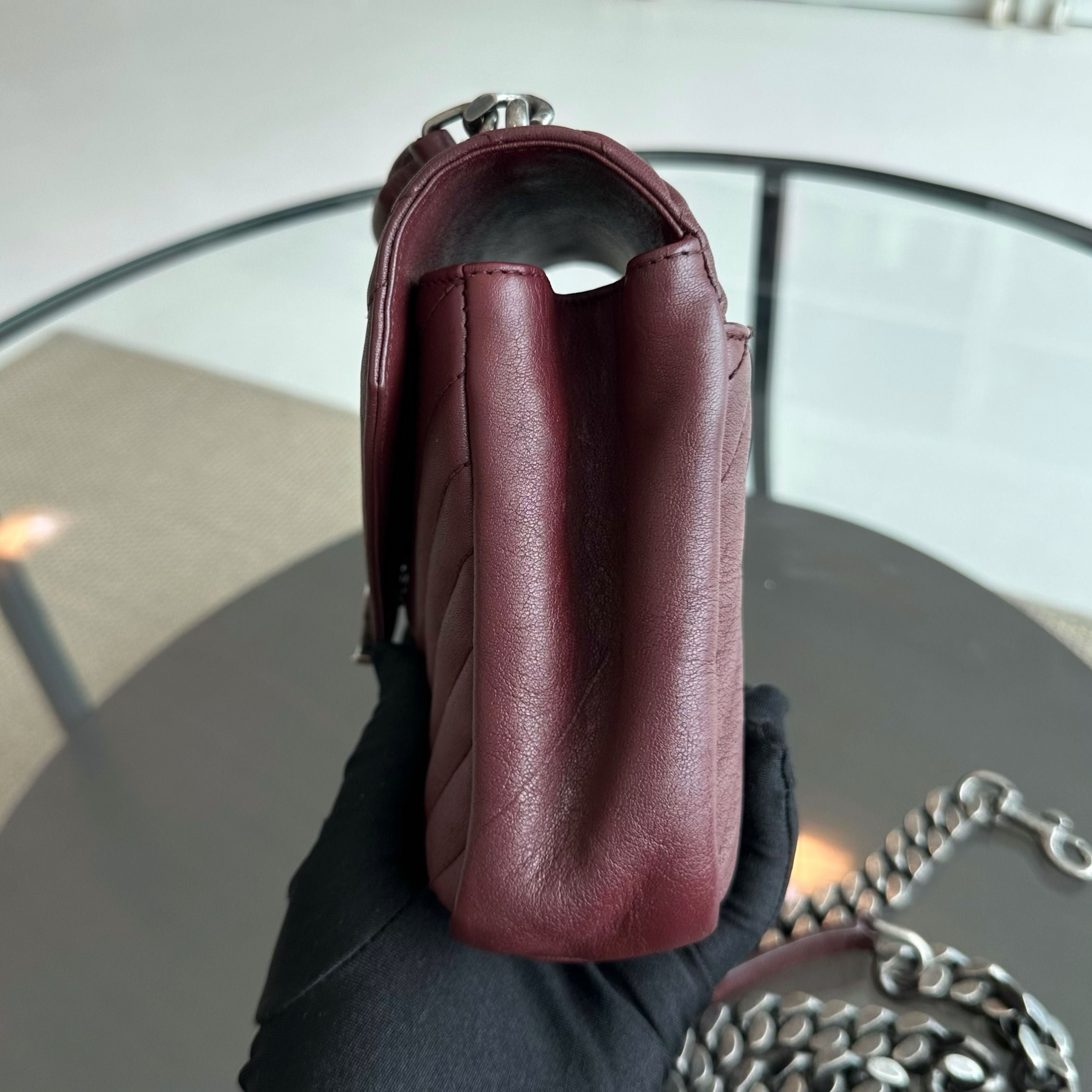 *Receipt* YSL College Medium Chevron Leather Burgundy RSHW - Luxury Evermore