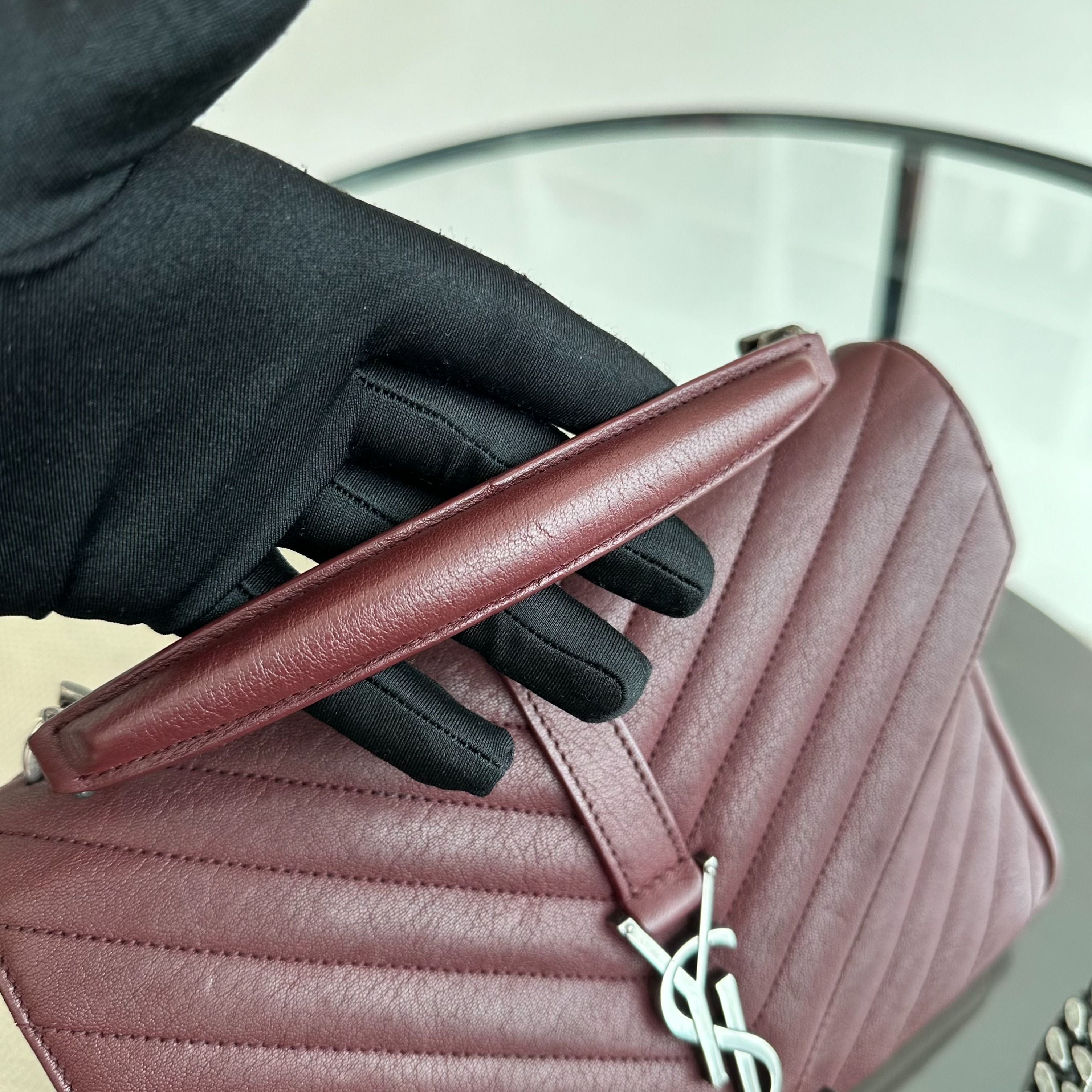 *Receipt* YSL College Medium Chevron Leather Burgundy RSHW - Luxury Evermore