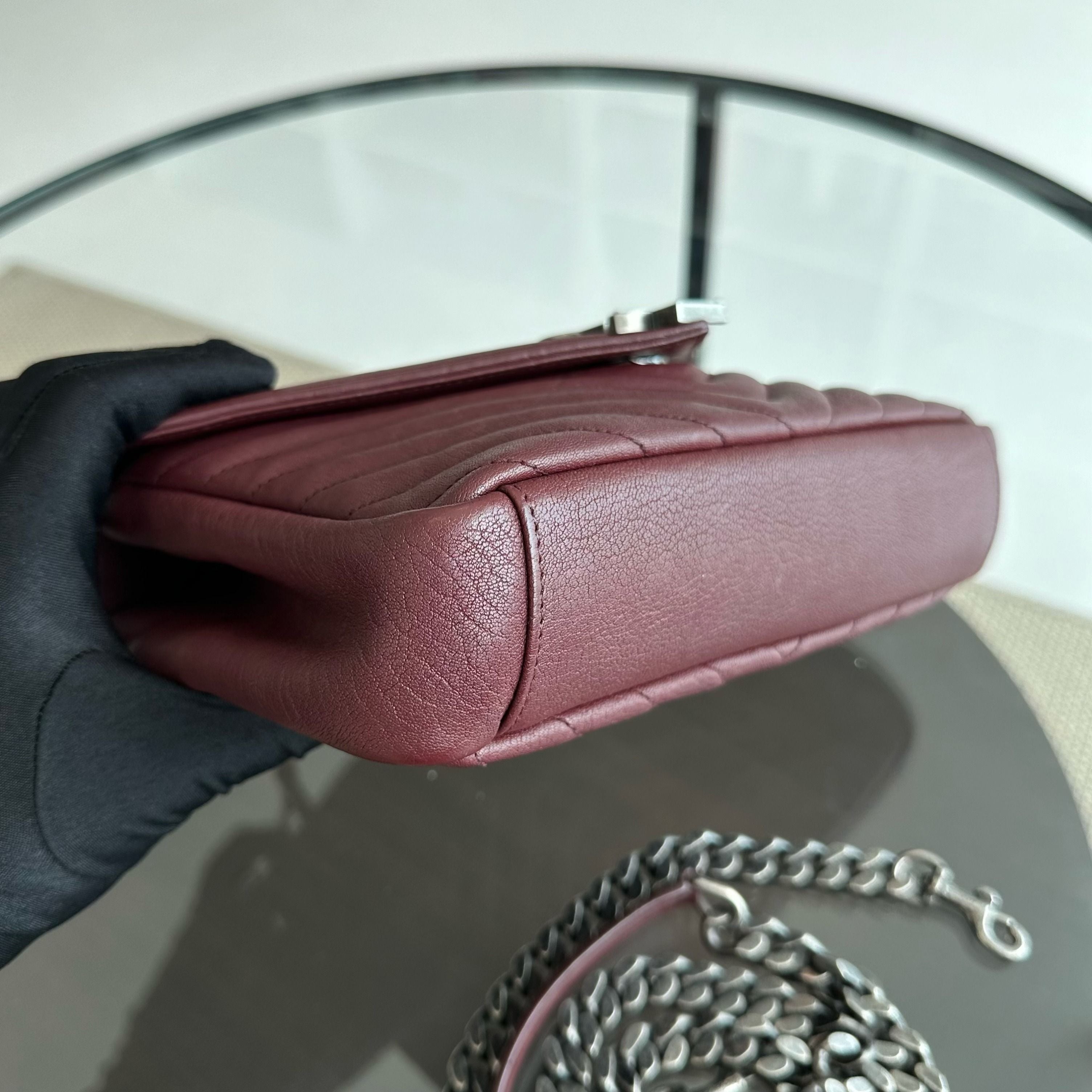 *Receipt* YSL College Medium Chevron Leather Burgundy RSHW - Luxury Evermore