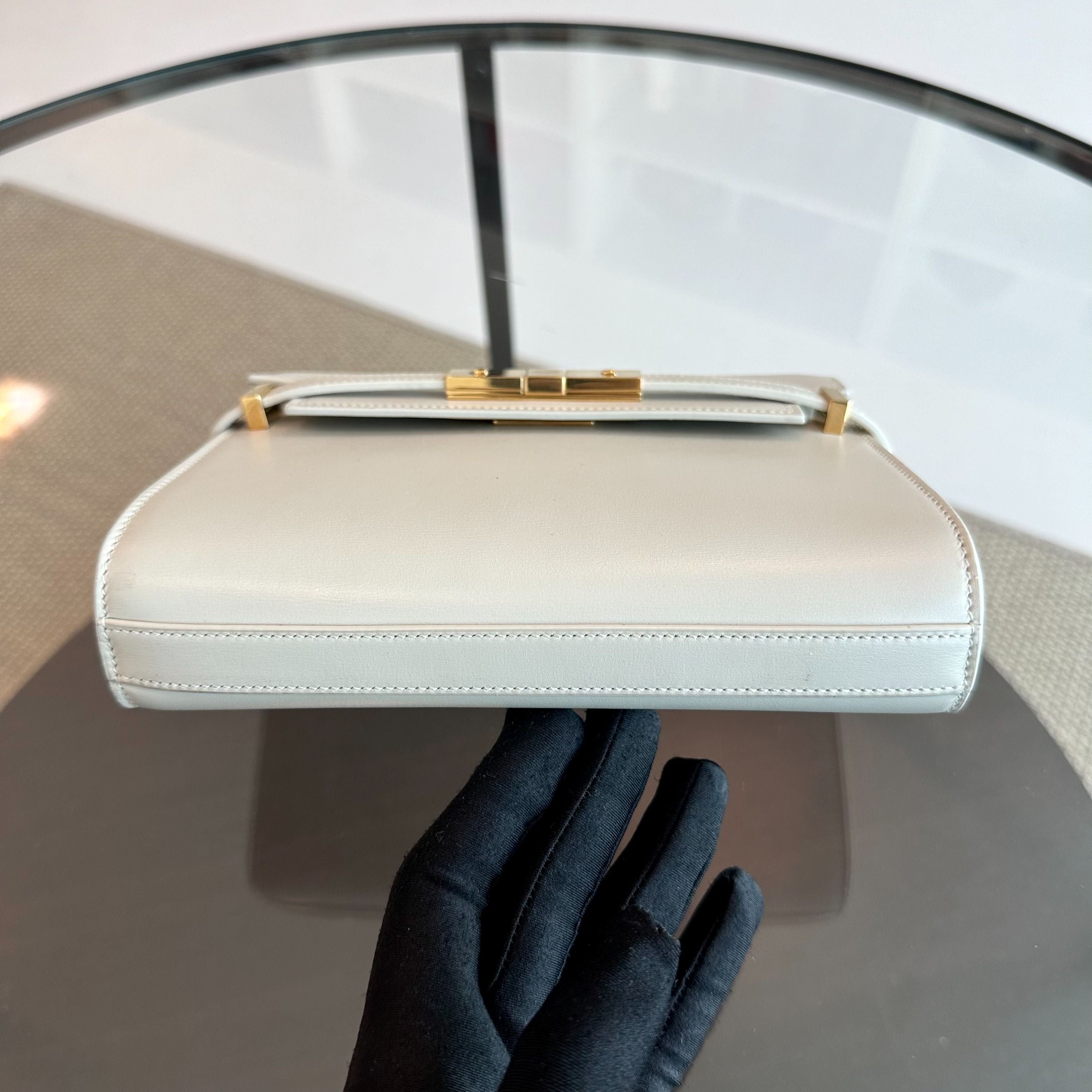 *Receipt* YSL Yves Saint Laurent Manhattan Mini Calfskin Leather White GHW - Luxury Evermore