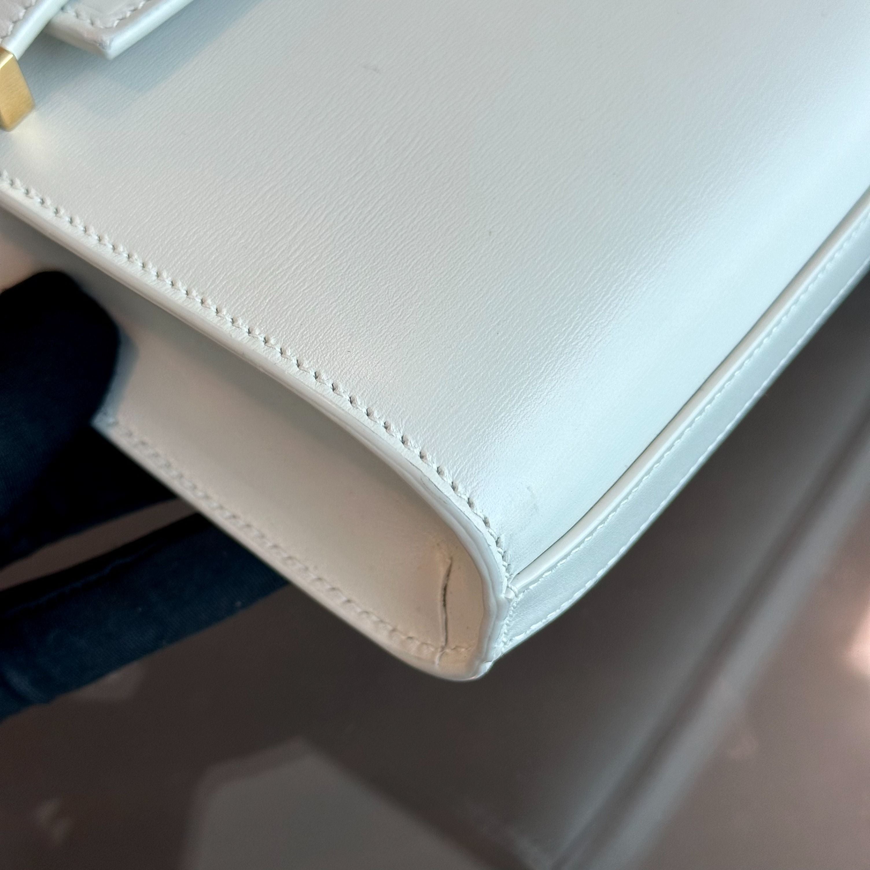 *Receipt* YSL Yves Saint Laurent Manhattan Mini Calfskin Leather White GHW - Luxury Evermore