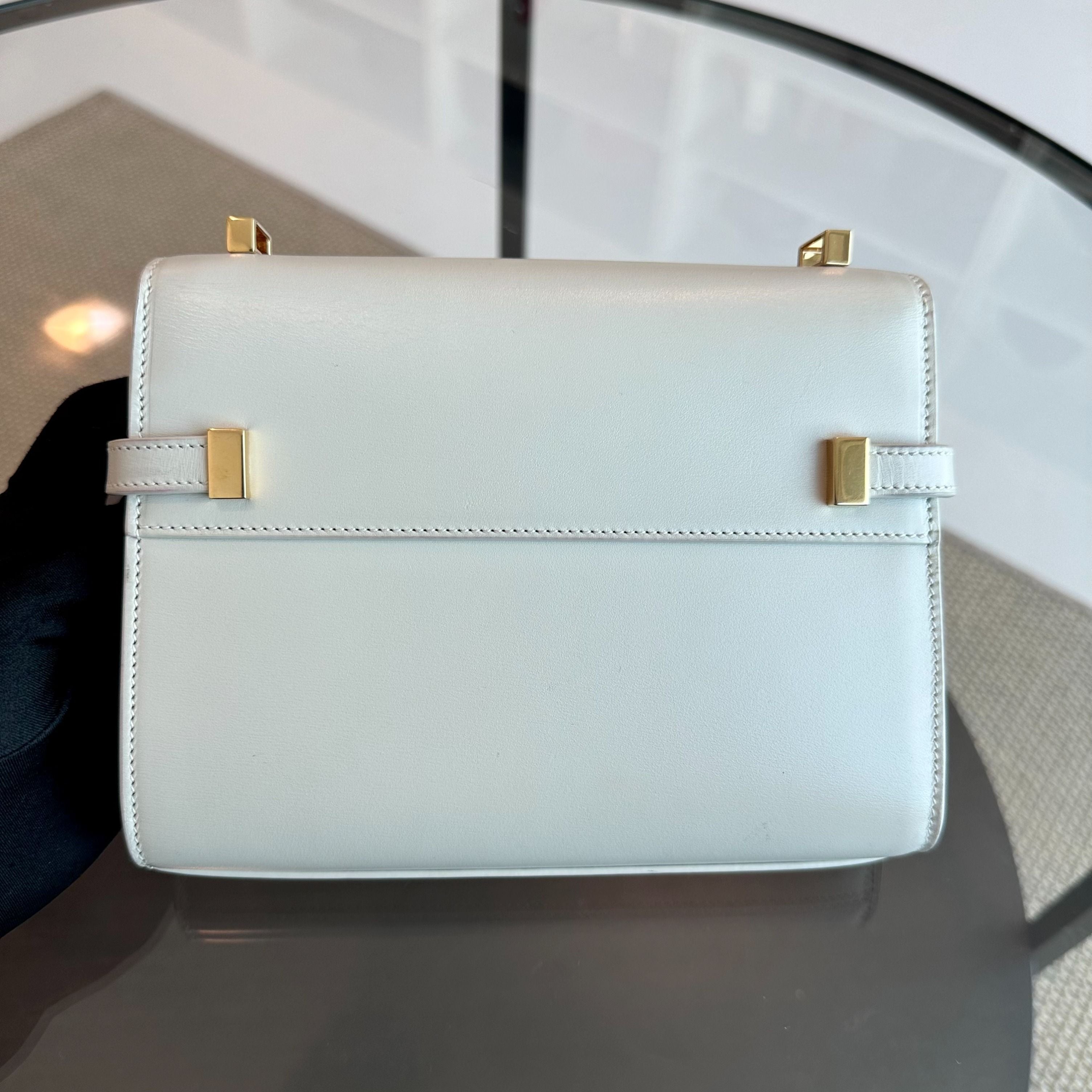 *Receipt* YSL Yves Saint Laurent Manhattan Mini Calfskin Leather White GHW - Luxury Evermore