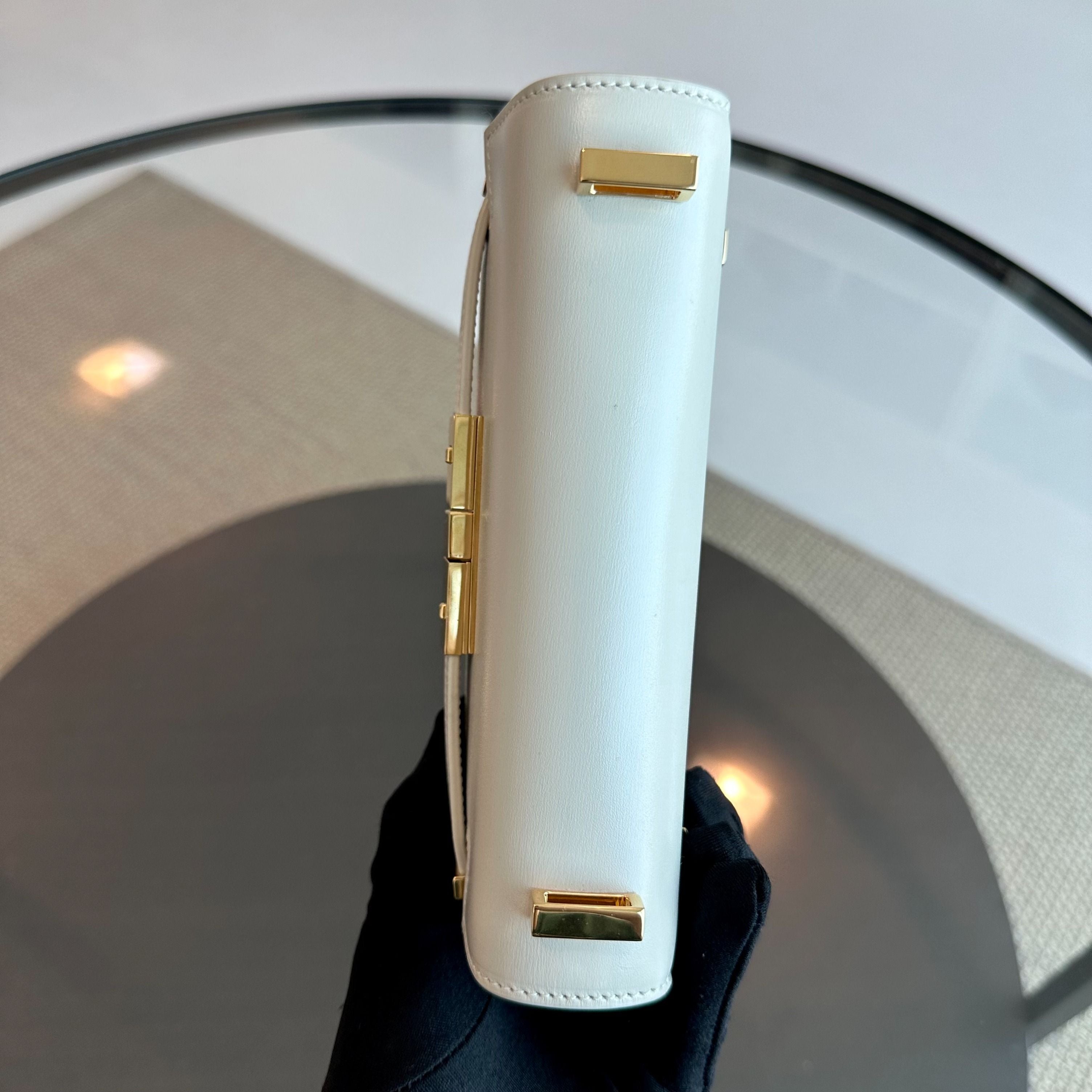 *Receipt* YSL Yves Saint Laurent Manhattan Mini Calfskin Leather White GHW - Luxury Evermore