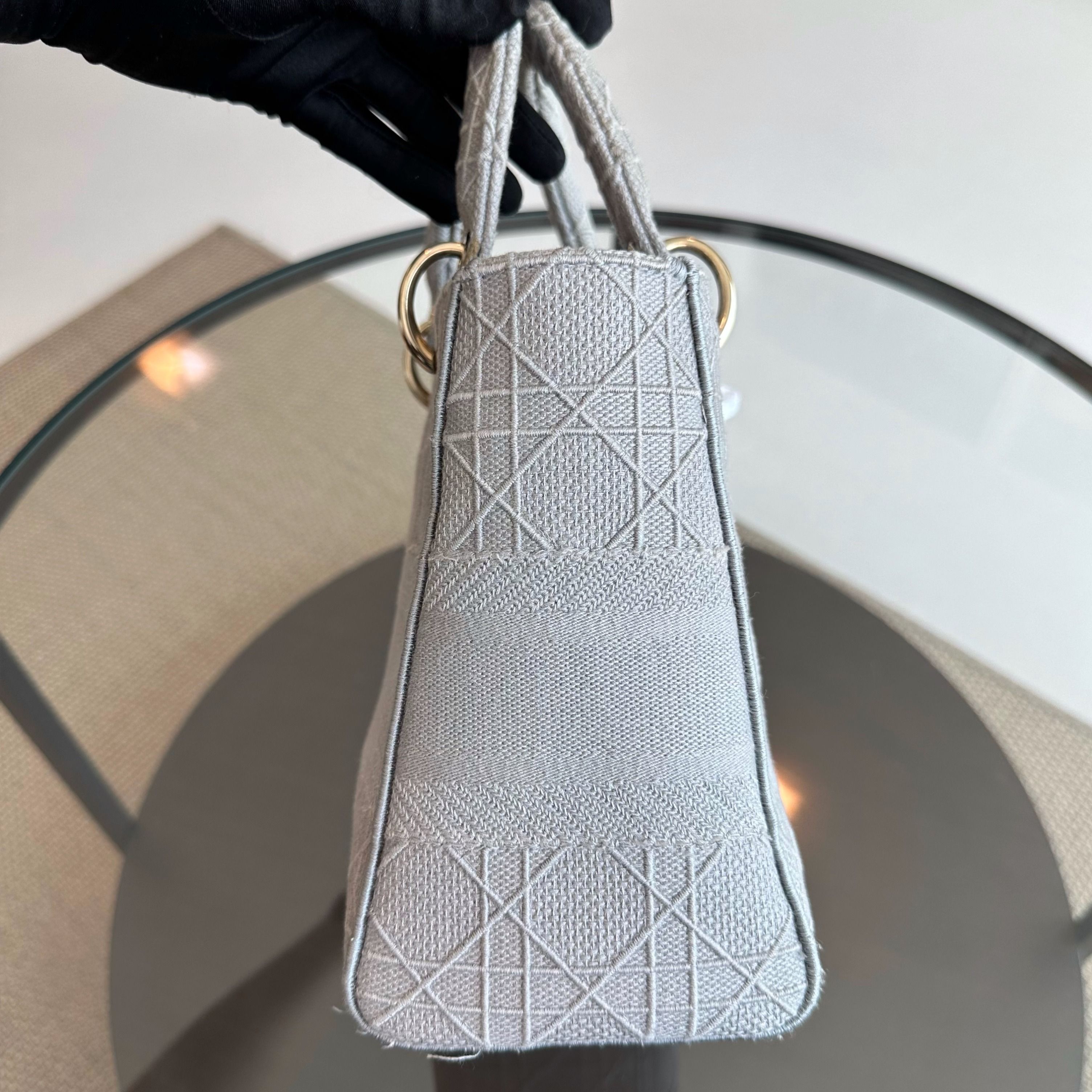 *Reciept* Dior Lady D-Lite Grey Cannage Embroidery GHW - Luxury Evermore