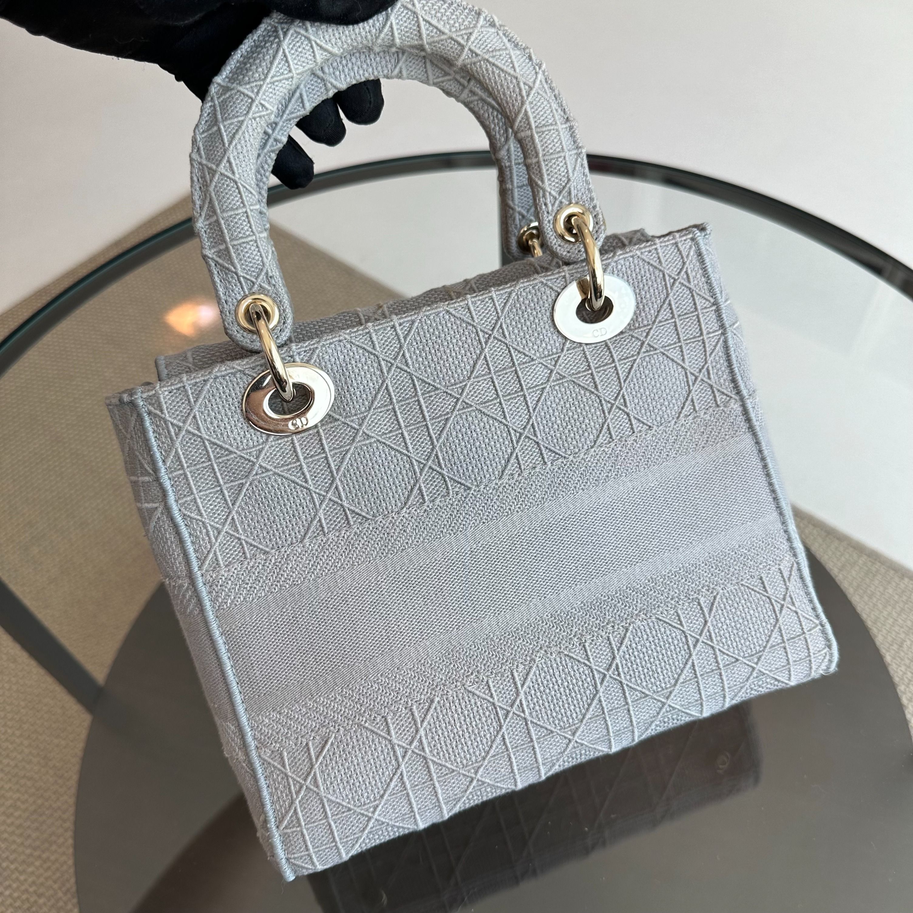 *Reciept* Dior Lady D-Lite Grey Cannage Embroidery GHW - Luxury Evermore