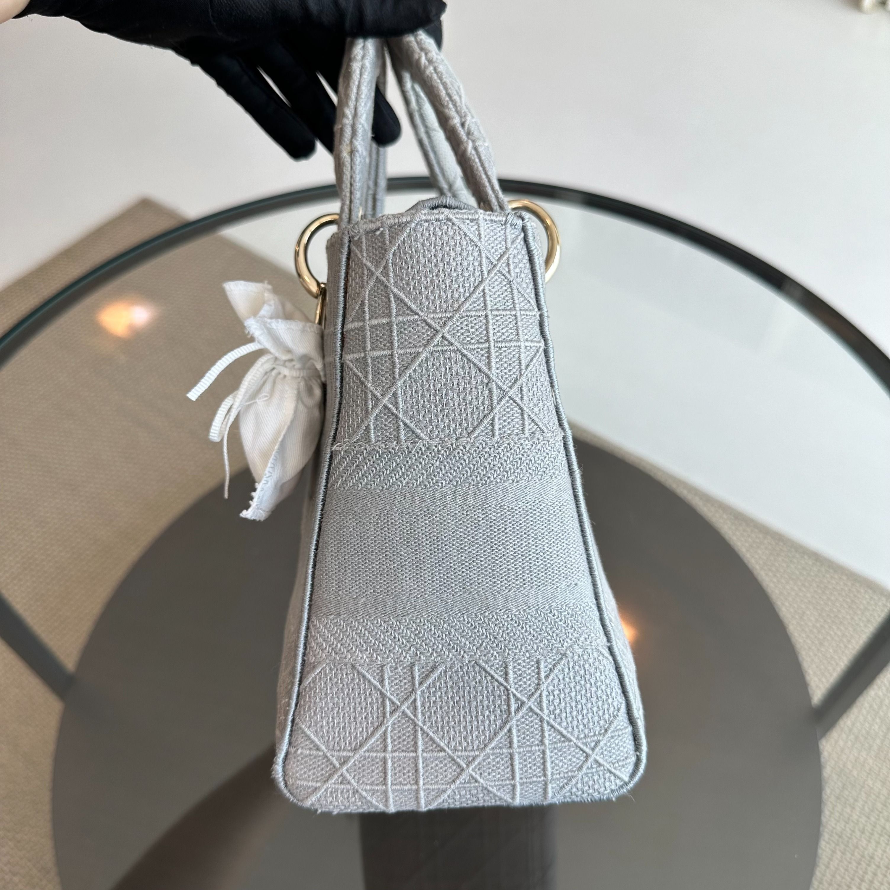*Reciept* Dior Lady D-Lite Grey Cannage Embroidery GHW - Luxury Evermore