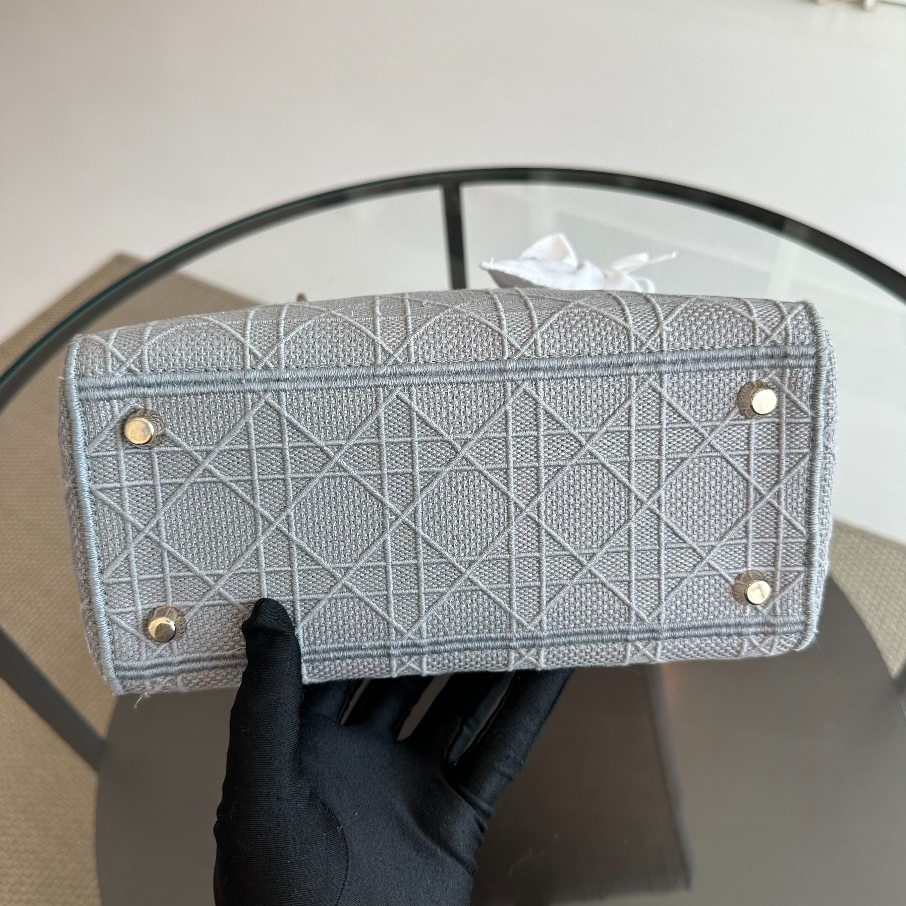 *Reciept* Dior Lady D-Lite Grey Cannage Embroidery GHW - Luxury Evermore